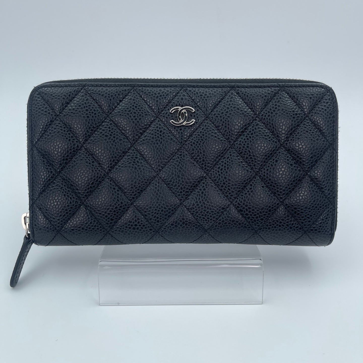 Chanel Quilted Caviar Long Wallet in Black / Silver Hardware [Used]