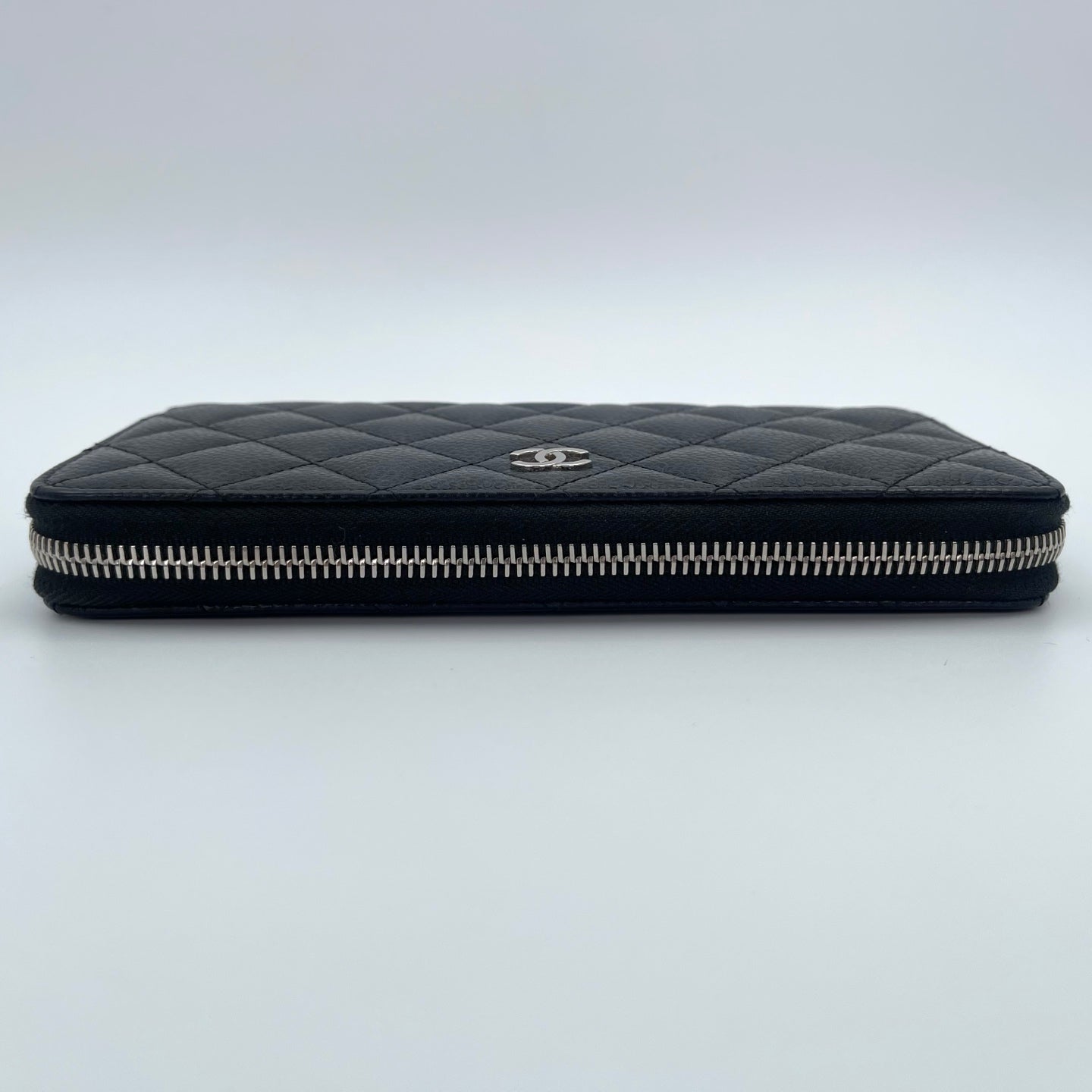 Chanel Quilted Caviar Long Wallet in Black / Silver Hardware [Used]