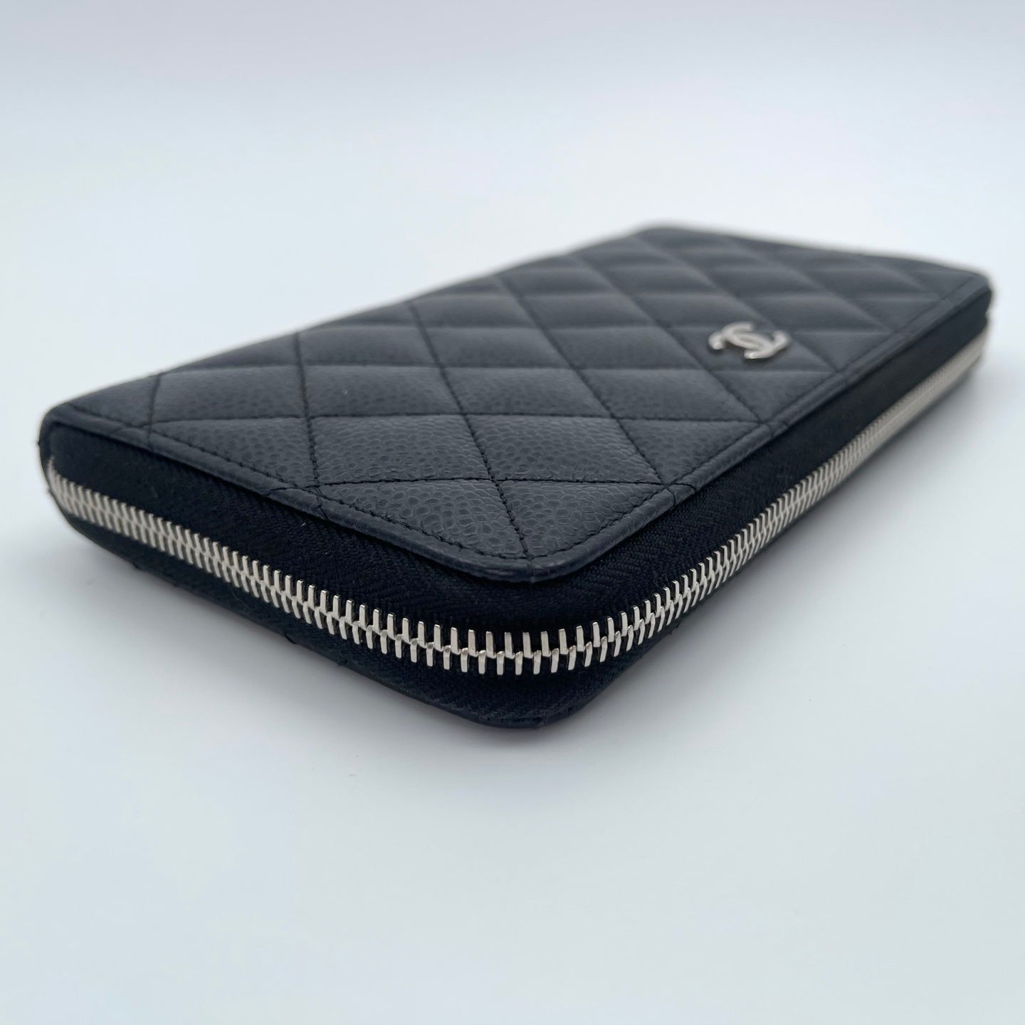 Chanel Quilted Caviar Long Wallet in Black / Silver Hardware [Used]
