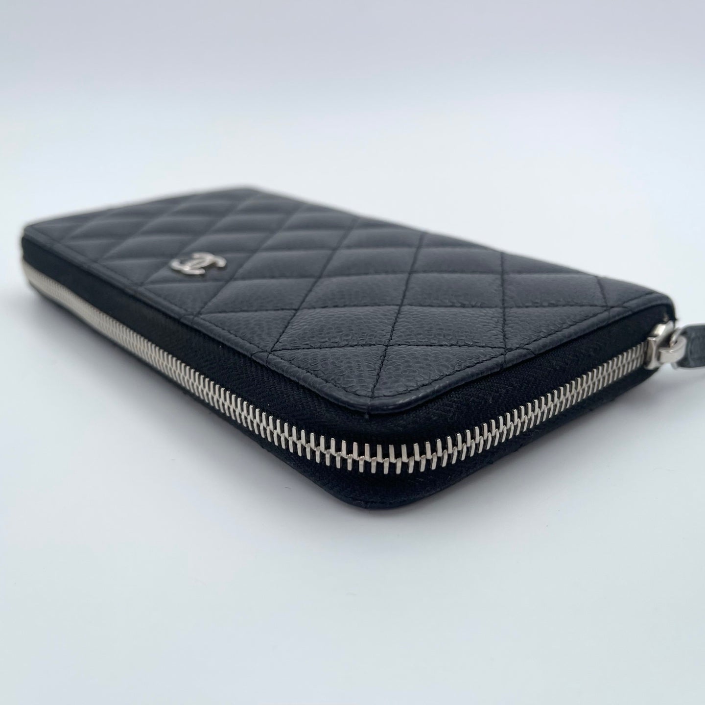 Chanel Quilted Caviar Long Wallet in Black / Silver Hardware [Used]