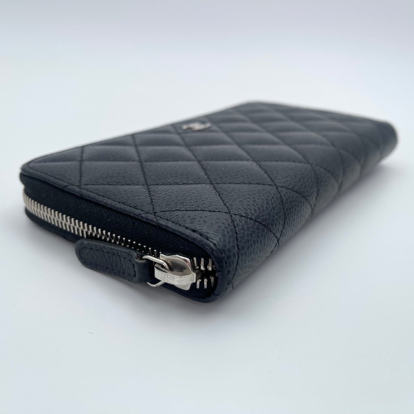 Chanel Quilted Caviar Long Wallet in Black / Silver Hardware [Used]
