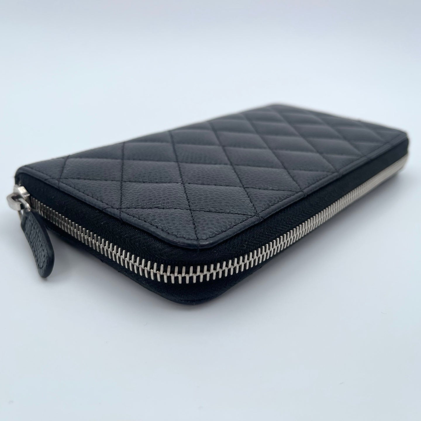 Chanel Quilted Caviar Long Wallet in Black / Silver Hardware [Used]