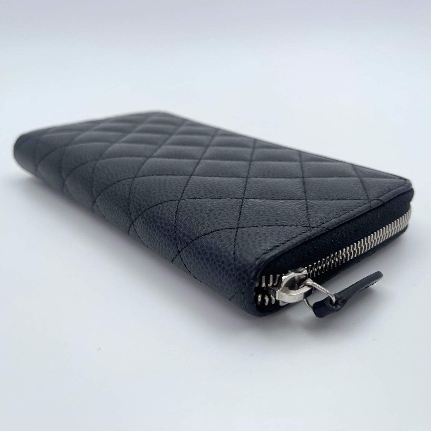 Chanel Quilted Caviar Long Wallet in Black / Silver Hardware [Used]