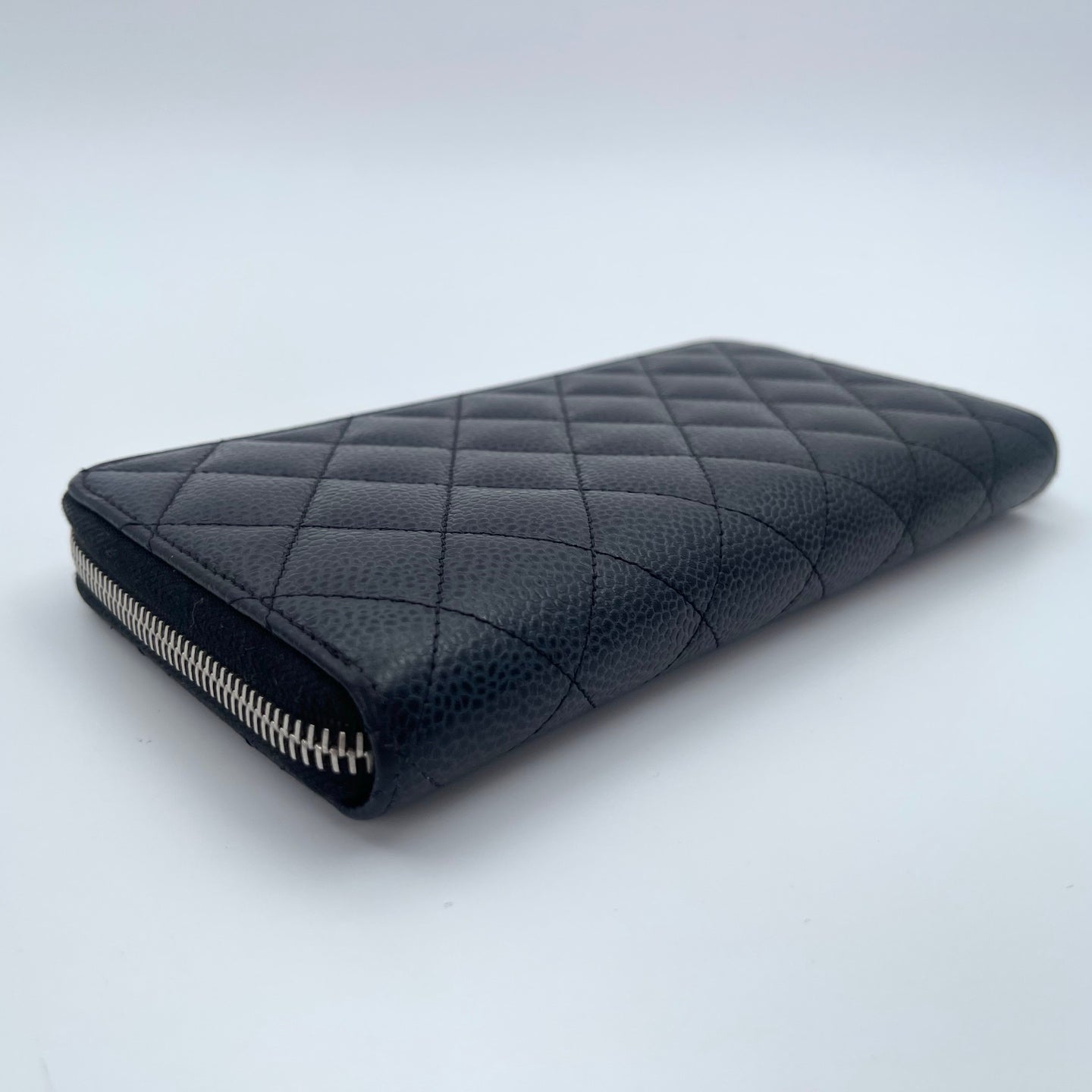 Chanel Quilted Caviar Long Wallet in Black / Silver Hardware [Used]