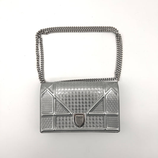 Dior Diorama Flap Bag in Silver Cannage Leather [Used]