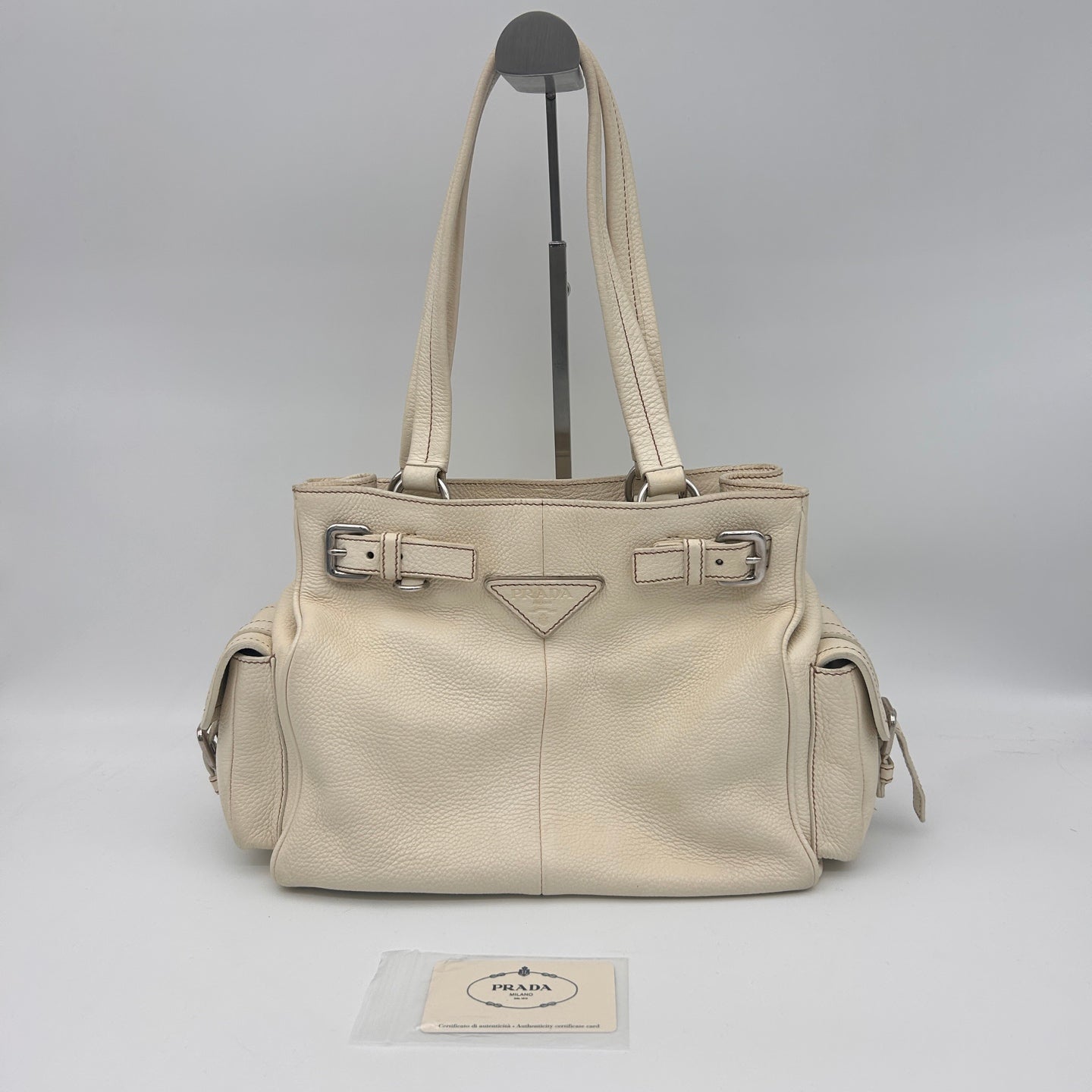 Prada Double Pocket Calfskin Biker Tote Shoulder Bag [Used]