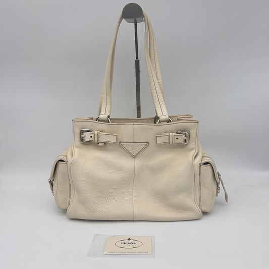 Prada Double Pocket Calfskin Biker Tote Shoulder Bag [Used]