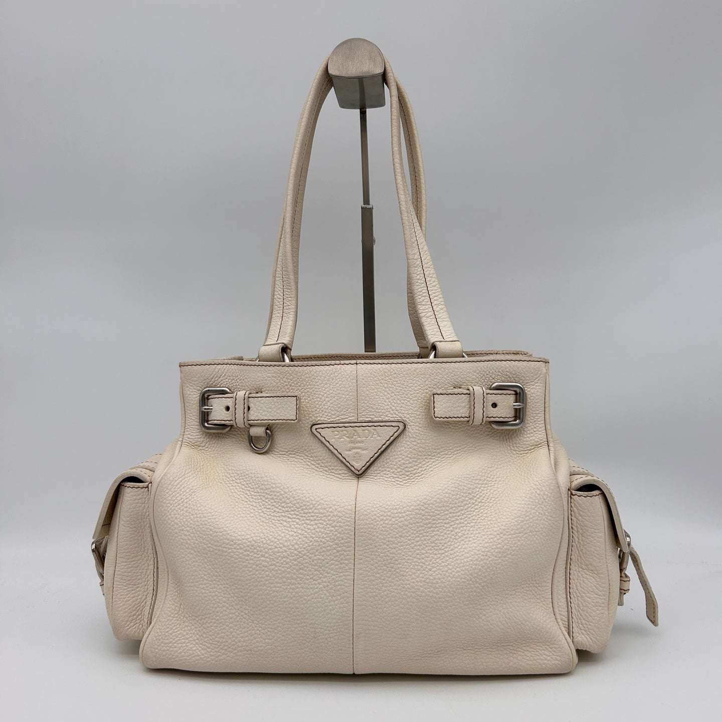 Prada Double Pocket Calfskin Biker Tote Shoulder Bag [Used]