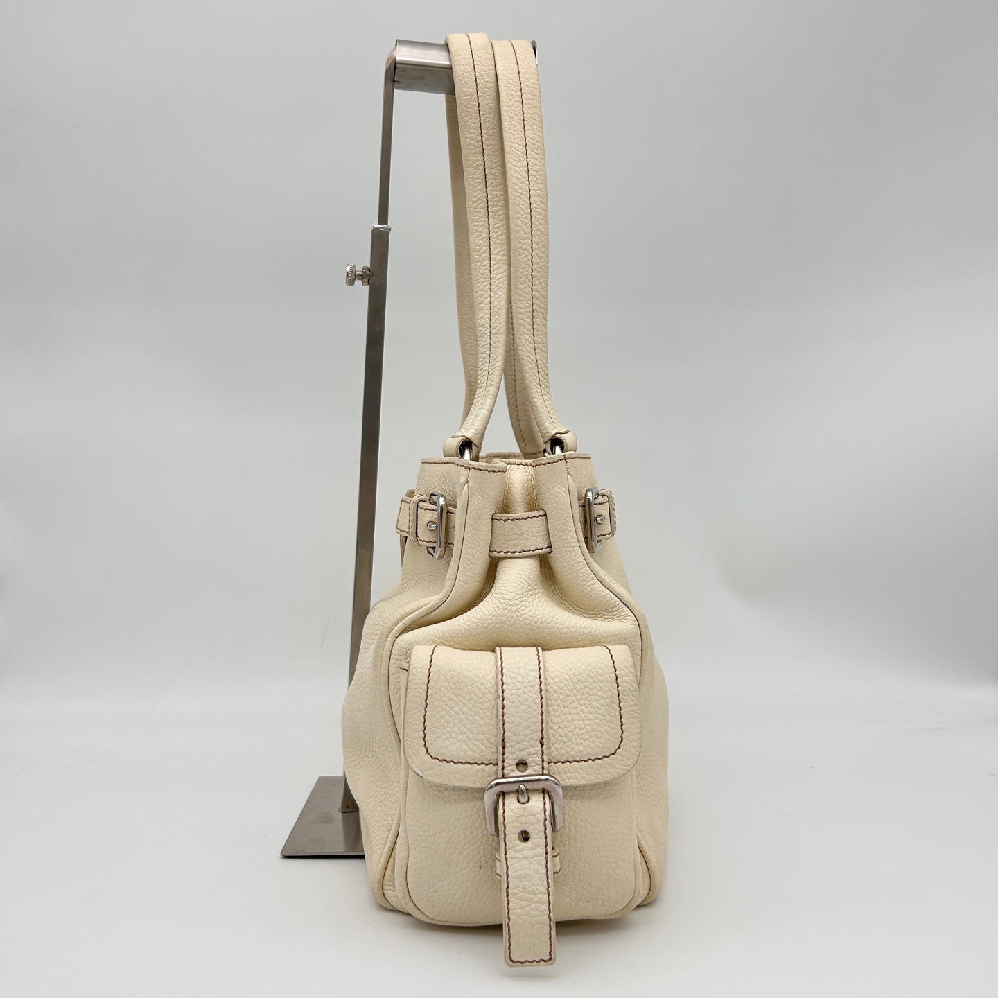 Prada Double Pocket Calfskin Biker Tote Shoulder Bag [Used]