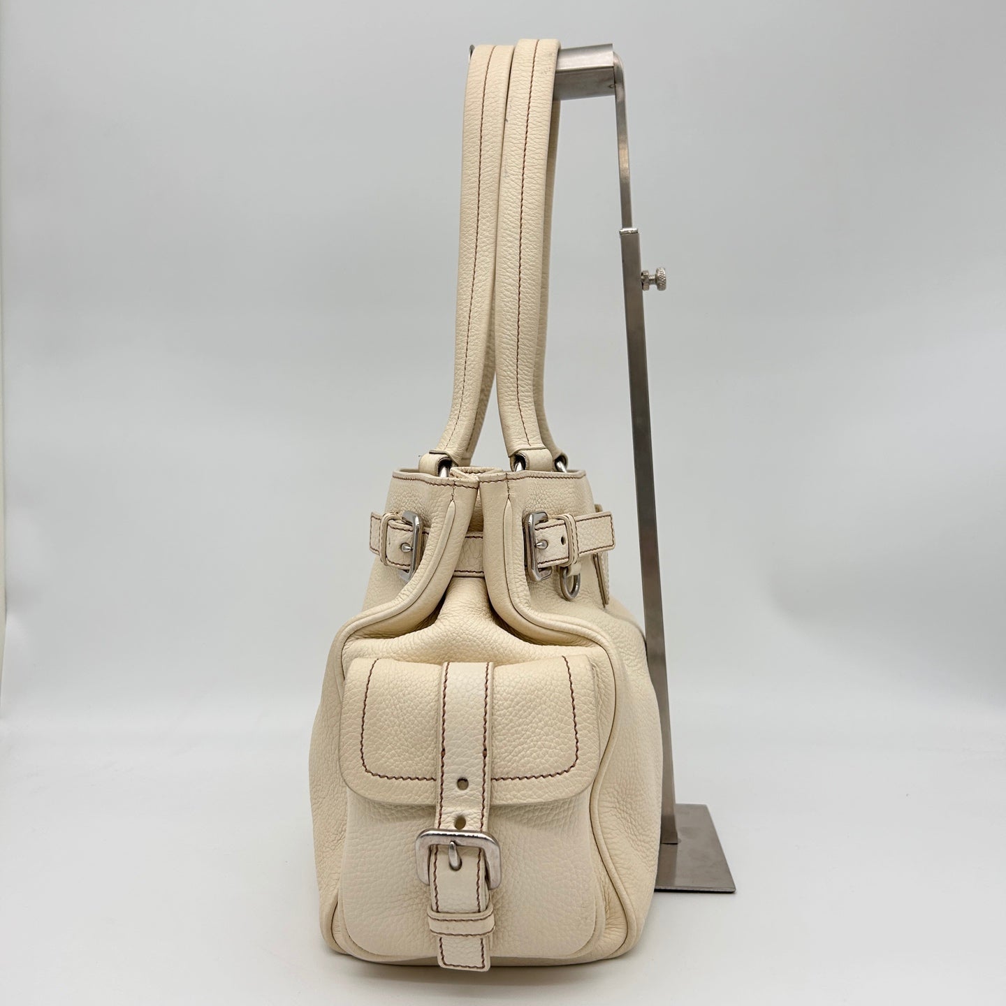 Prada Double Pocket Calfskin Biker Tote Shoulder Bag [Used]