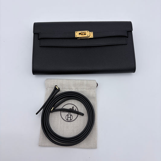 Hermès Kelly To Go Black and Gold Clutch with Strap [Near New]