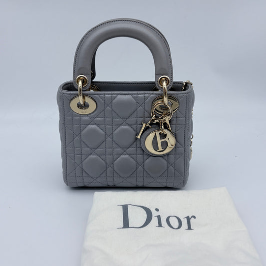 Dior Mini Lady Dior Pearly Gray Lambskin Bag [Used]