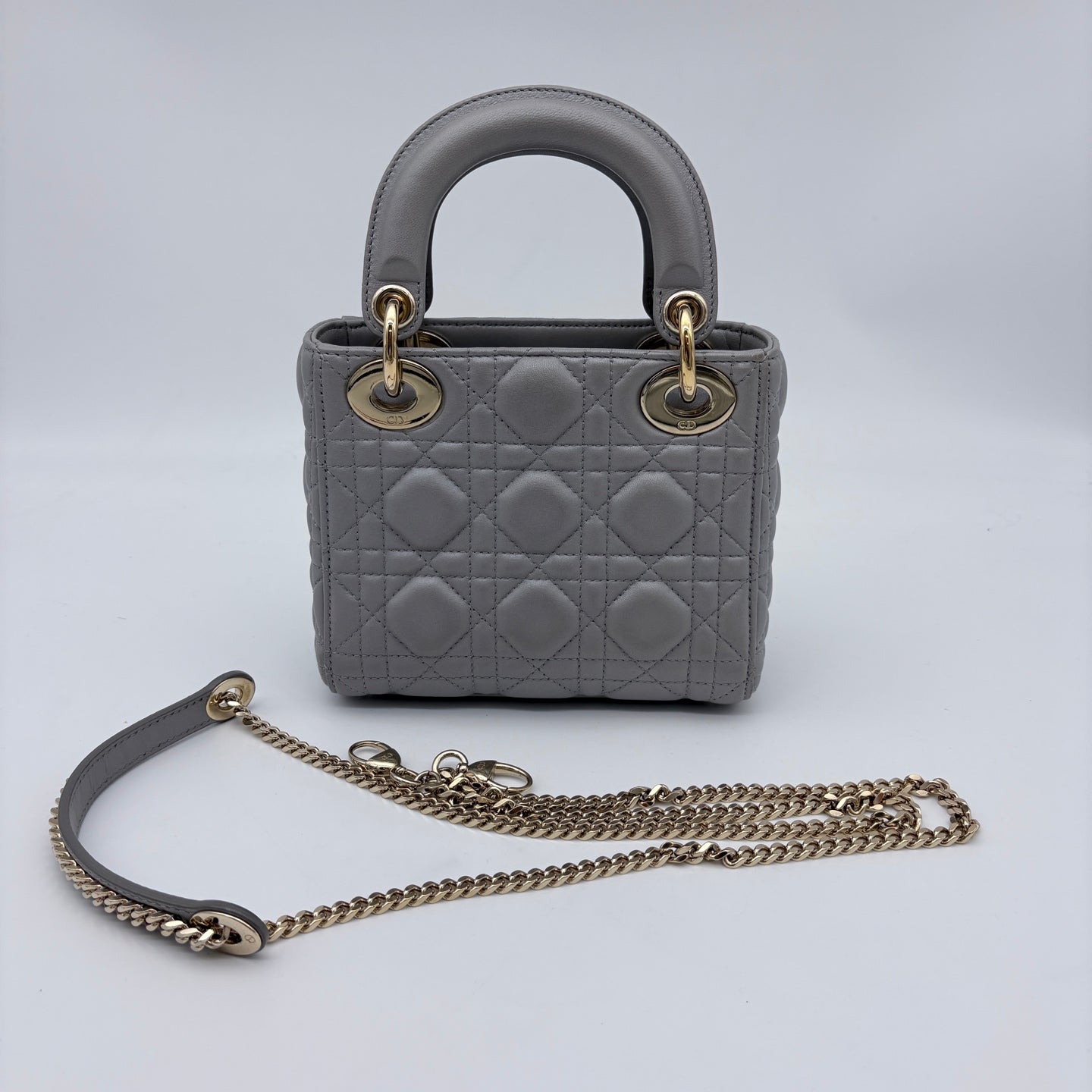 Dior Mini Lady Dior Pearly Gray Lambskin Bag [Used]