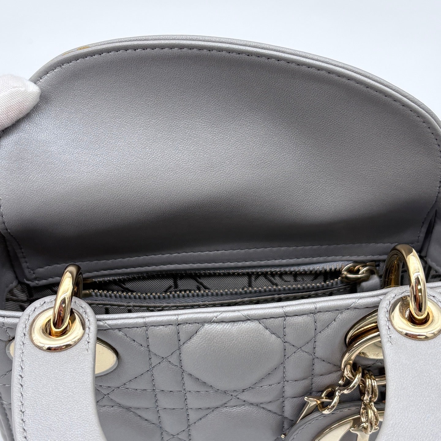 Dior Mini Lady Dior Pearly Gray Lambskin Bag [Used]