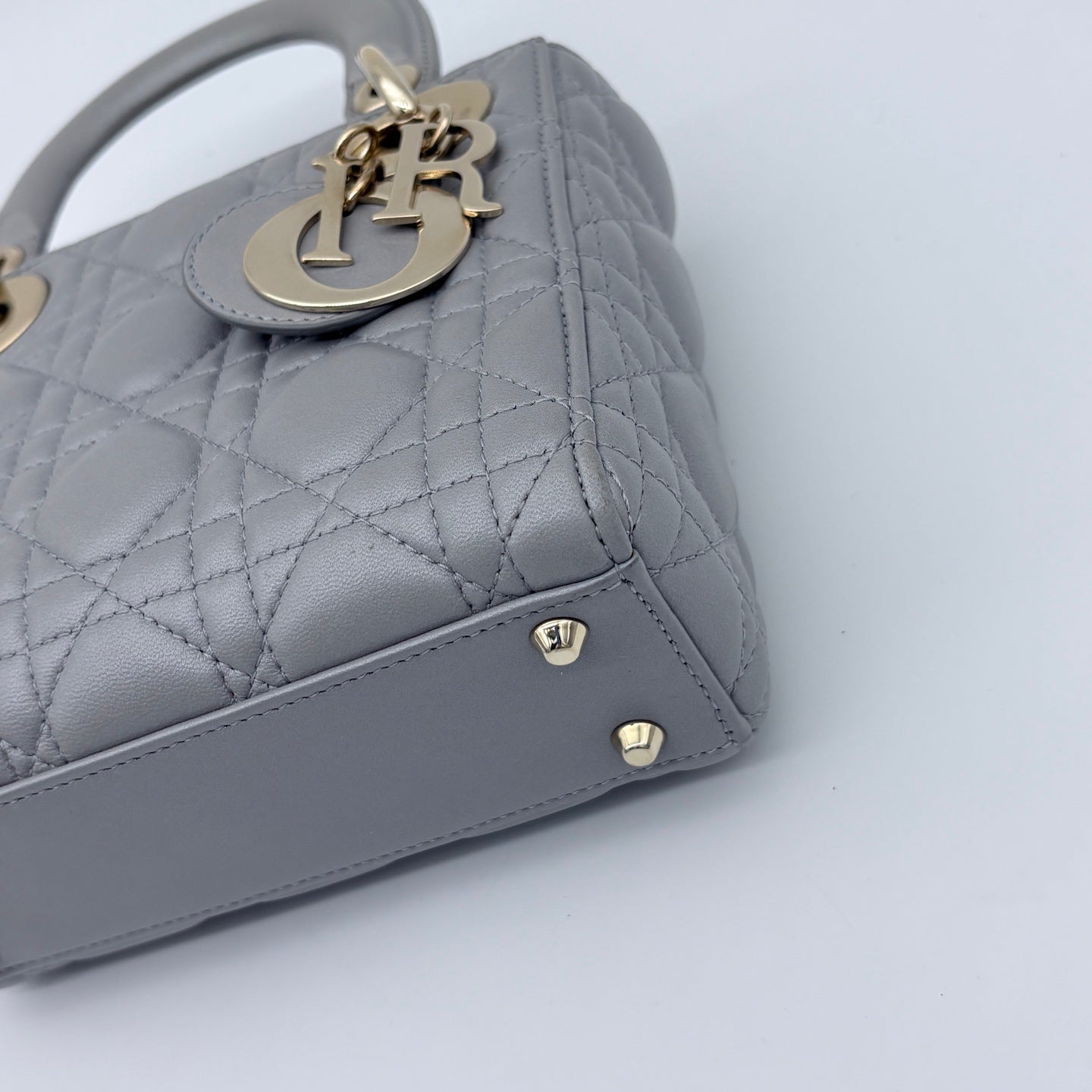 Dior Mini Lady Dior Pearly Gray Lambskin Bag [Used]