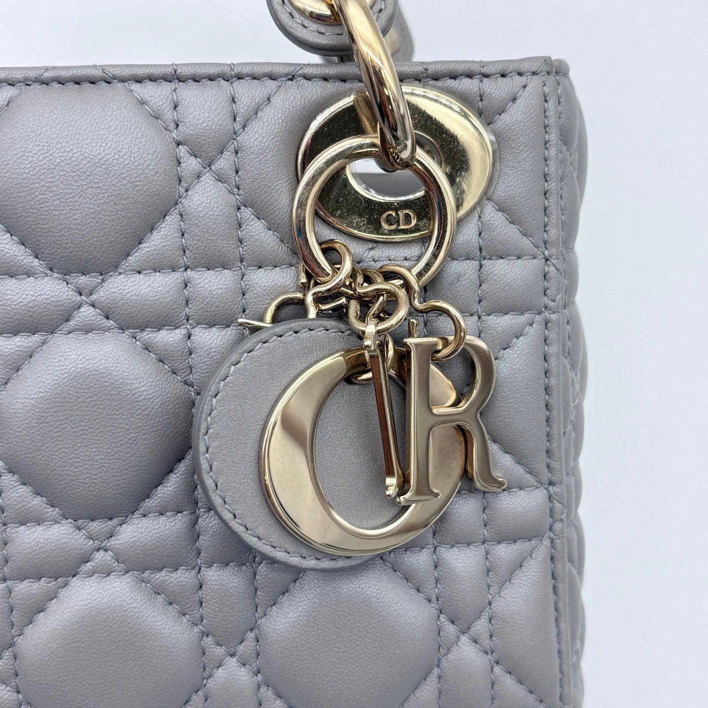 Dior Mini Lady Dior Pearly Gray Lambskin Bag [Used]