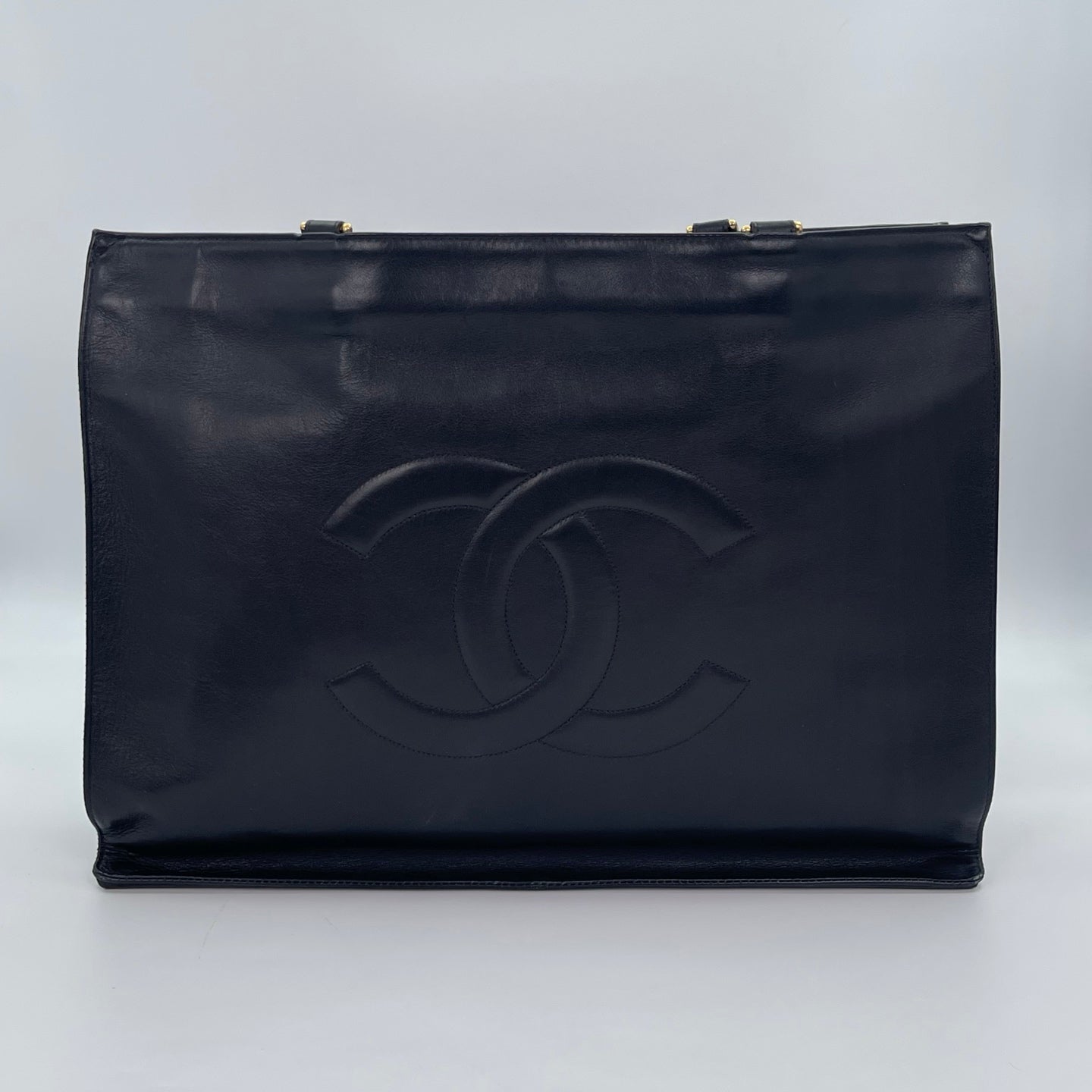 Chanel Lambskin Double CC Logo Chain Tote Bag Black/Gold Hardware [Used]