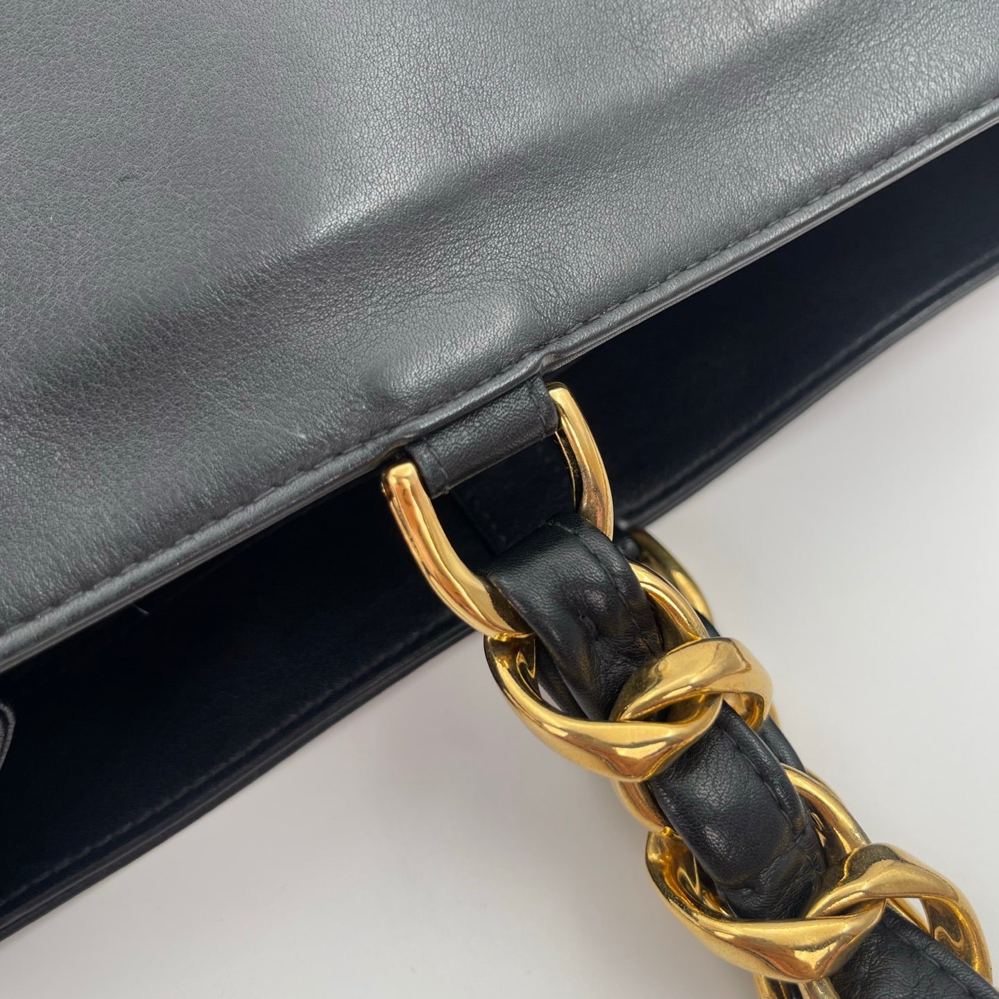 Chanel Lambskin Double CC Logo Chain Tote Bag Black/Gold Hardware [Used]