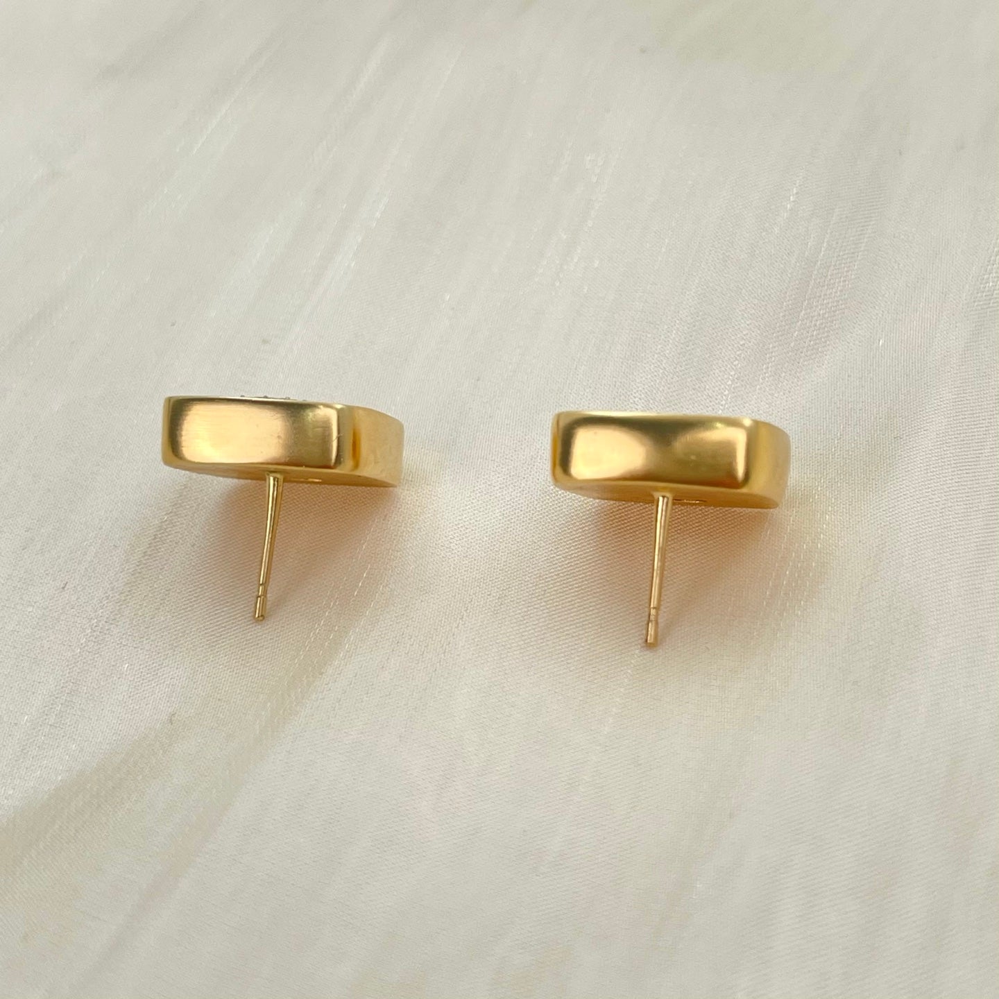 Chanel Green & Gold Square CC Stud Earrings [Used]