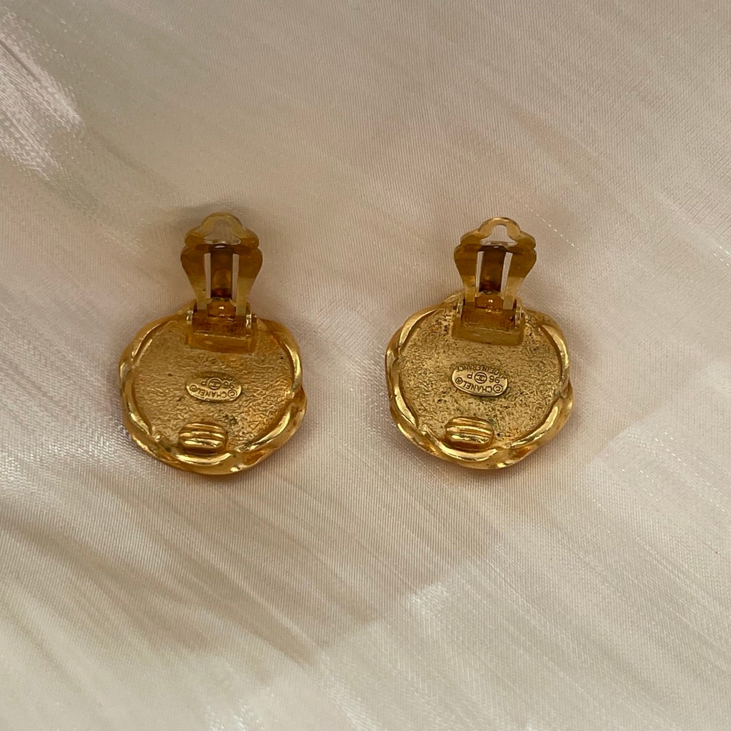 Chanel Vintage Rounded Black & Gold CC Clip-On Earrings [Used]