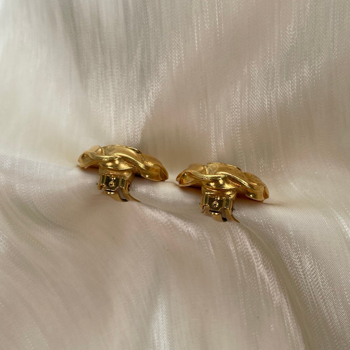 Chanel Vintage Rounded Black & Gold CC Clip-On Earrings [Used]
