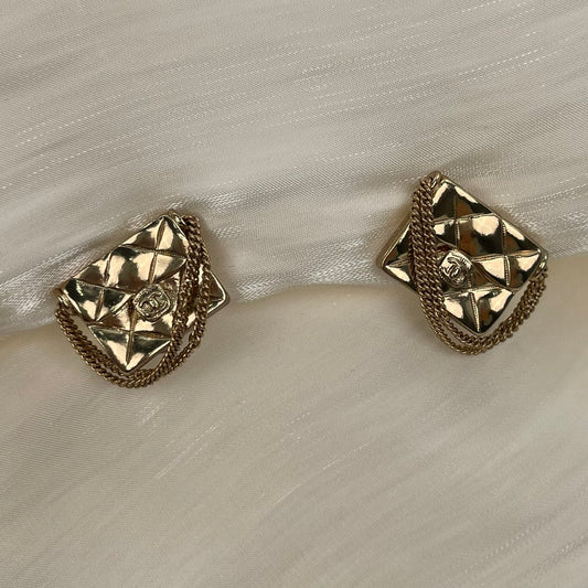 Chanel Vintage Gold Mini CF Chain Bag Motif Clip-On Earrings [Used]