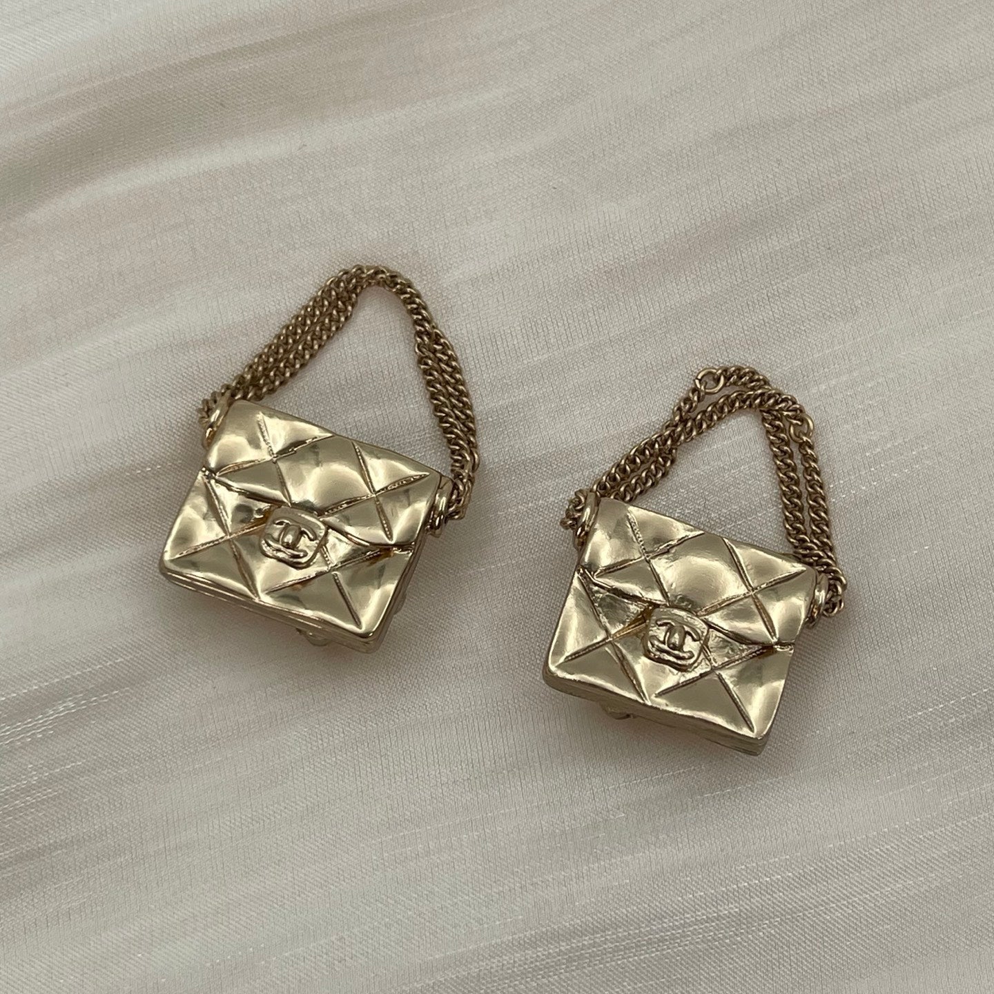 Chanel Vintage Gold Mini CF Chain Bag Motif Clip-On Earrings [Used]