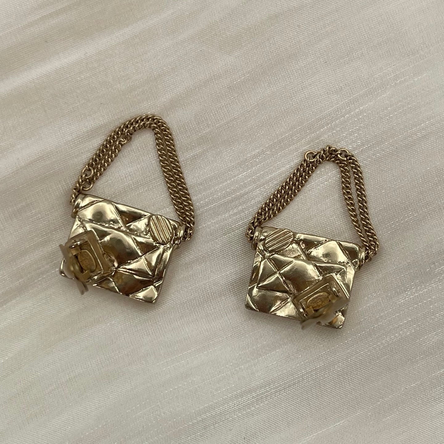 Chanel Vintage Gold Mini CF Chain Bag Motif Clip-On Earrings [Used]