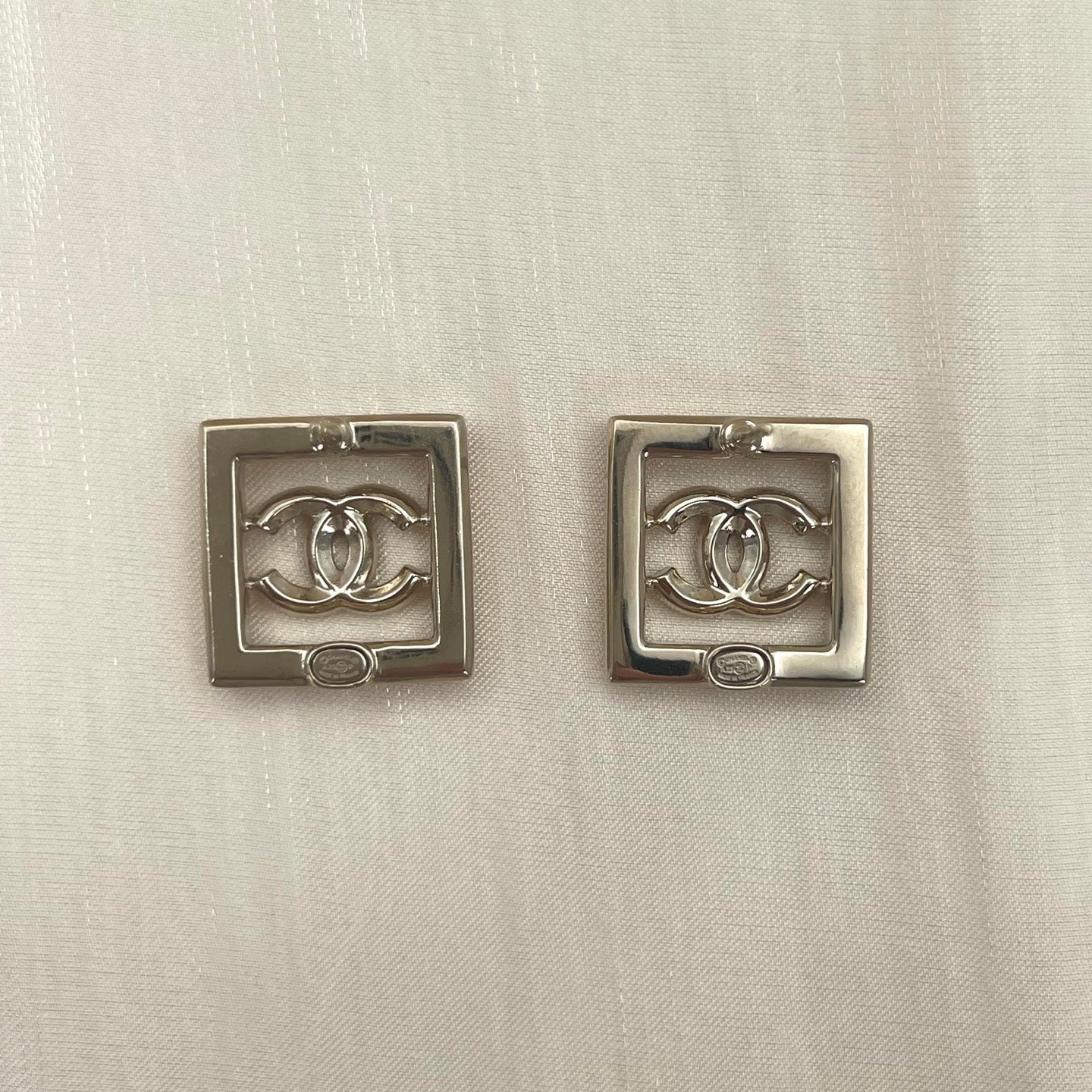 Chanel Pale Gold Square Frame CC Stud Earrings [Used]