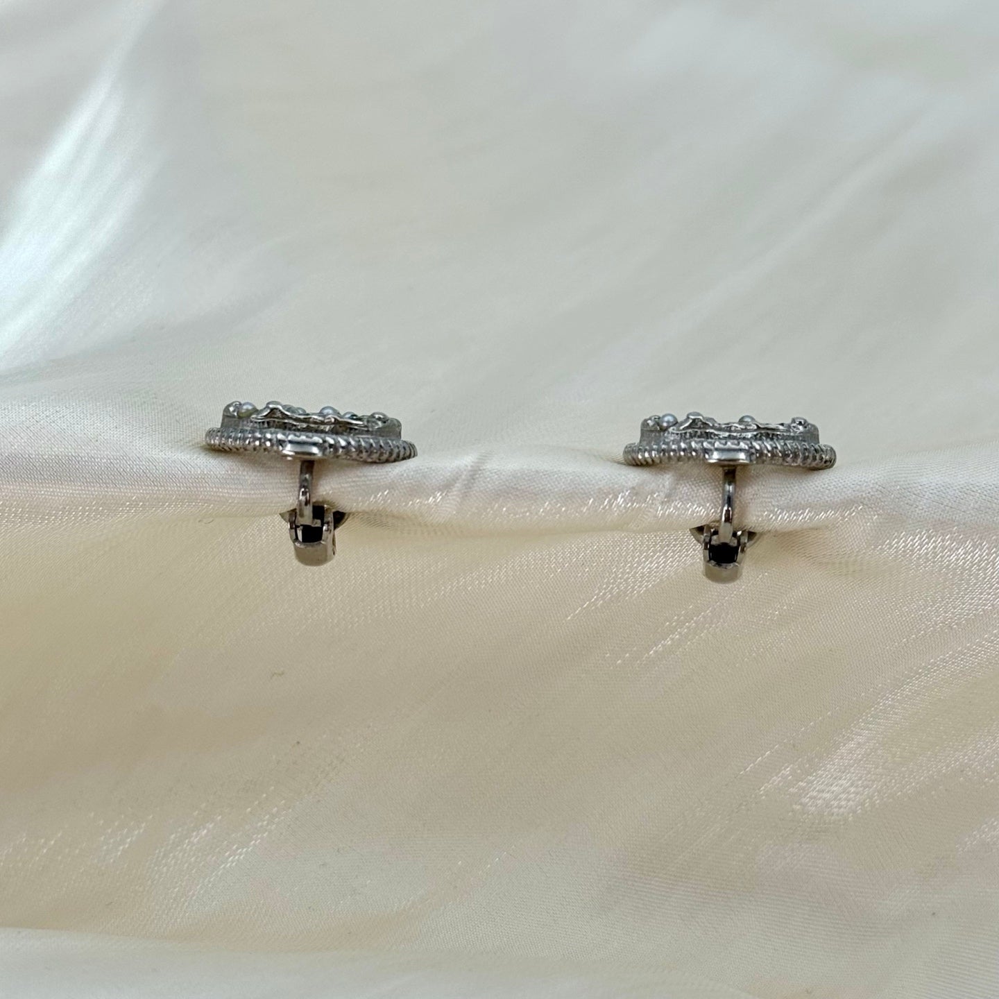 Chanel Pale Gold Pearl CC Coin Clip-On Earrings 1.7 cm [Used]