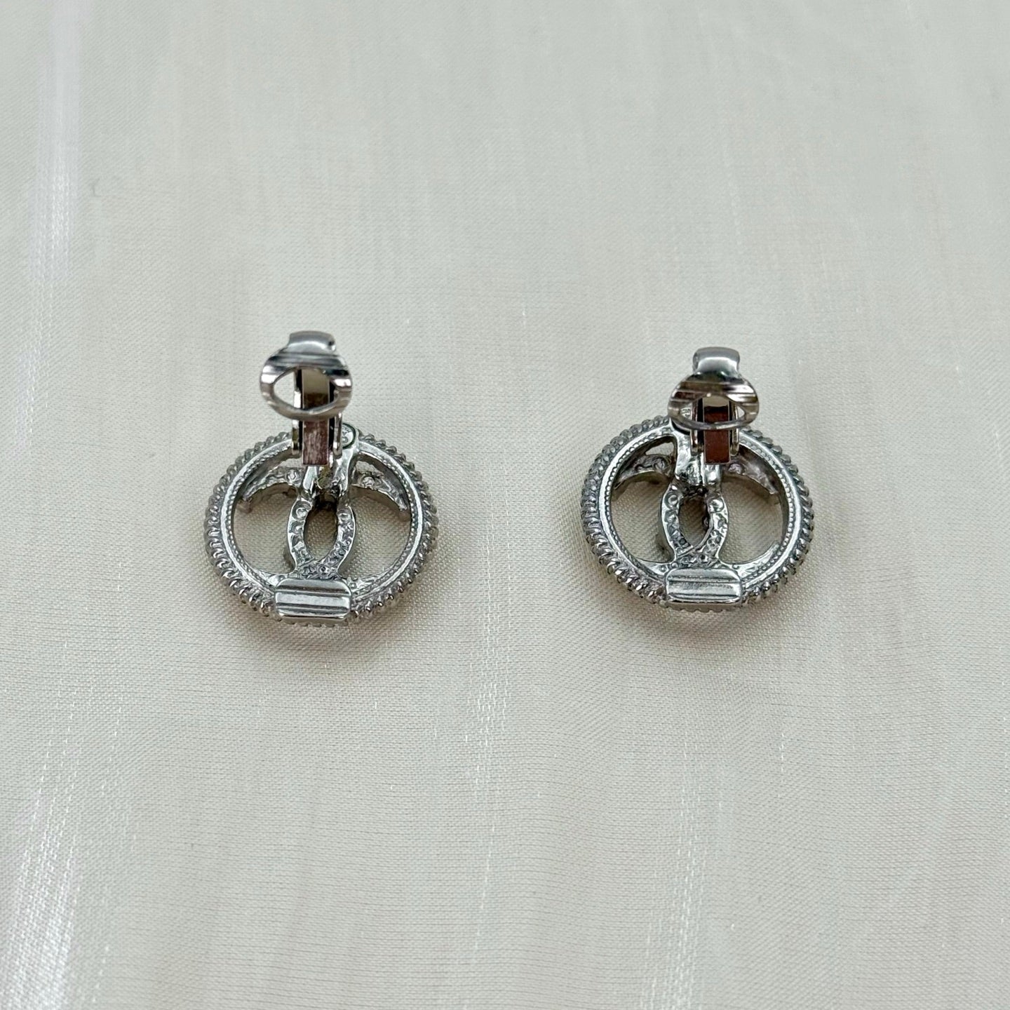 Chanel Pale Gold Pearl CC Coin Clip-On Earrings 1.7 cm [Used]