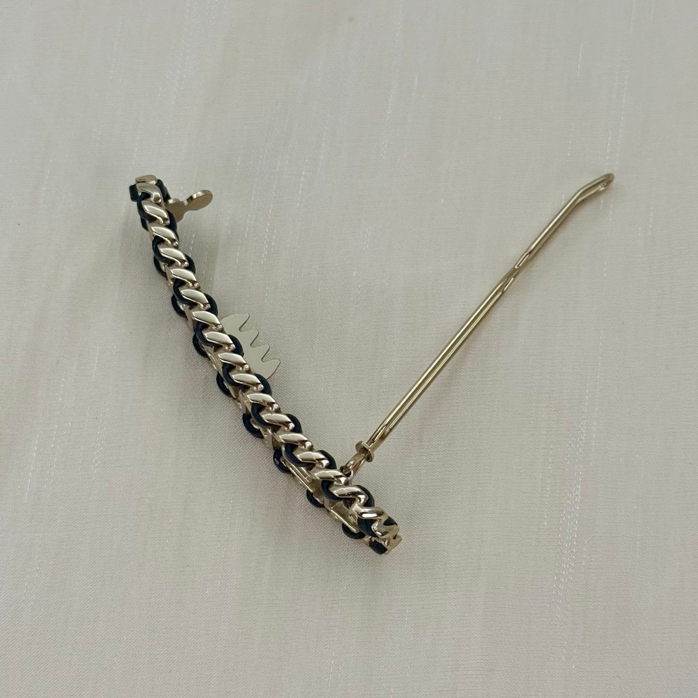 Chanel Leather-Interwoven Chain Letter Logo Hair Clip [Used]