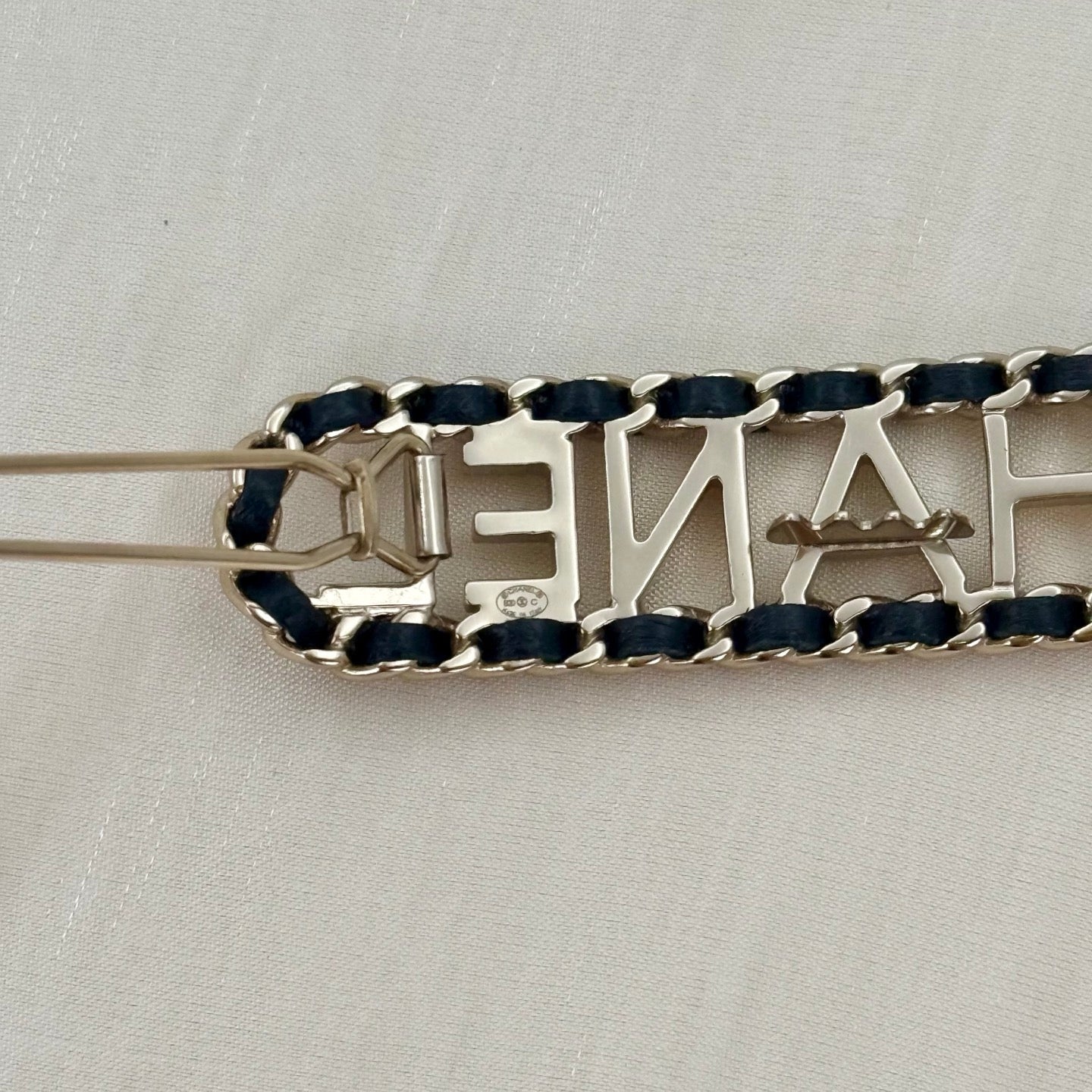 Chanel Leather-Interwoven Chain Letter Logo Hair Clip [Used]