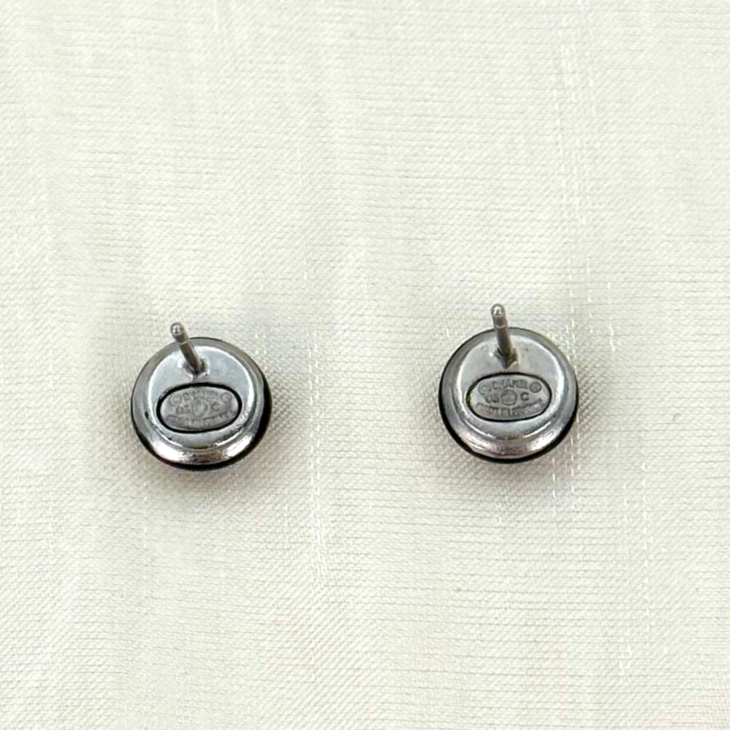 Chanel CC Black / Silver Mini Ball-shaped Stud Earrings [Used]