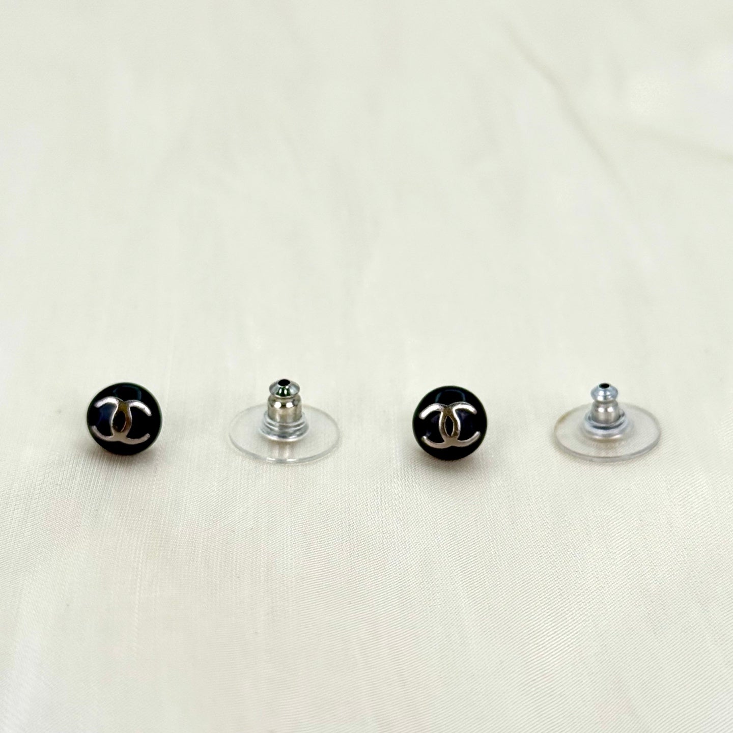 Chanel CC Black / Silver Mini Ball-shaped Stud Earrings [Used]