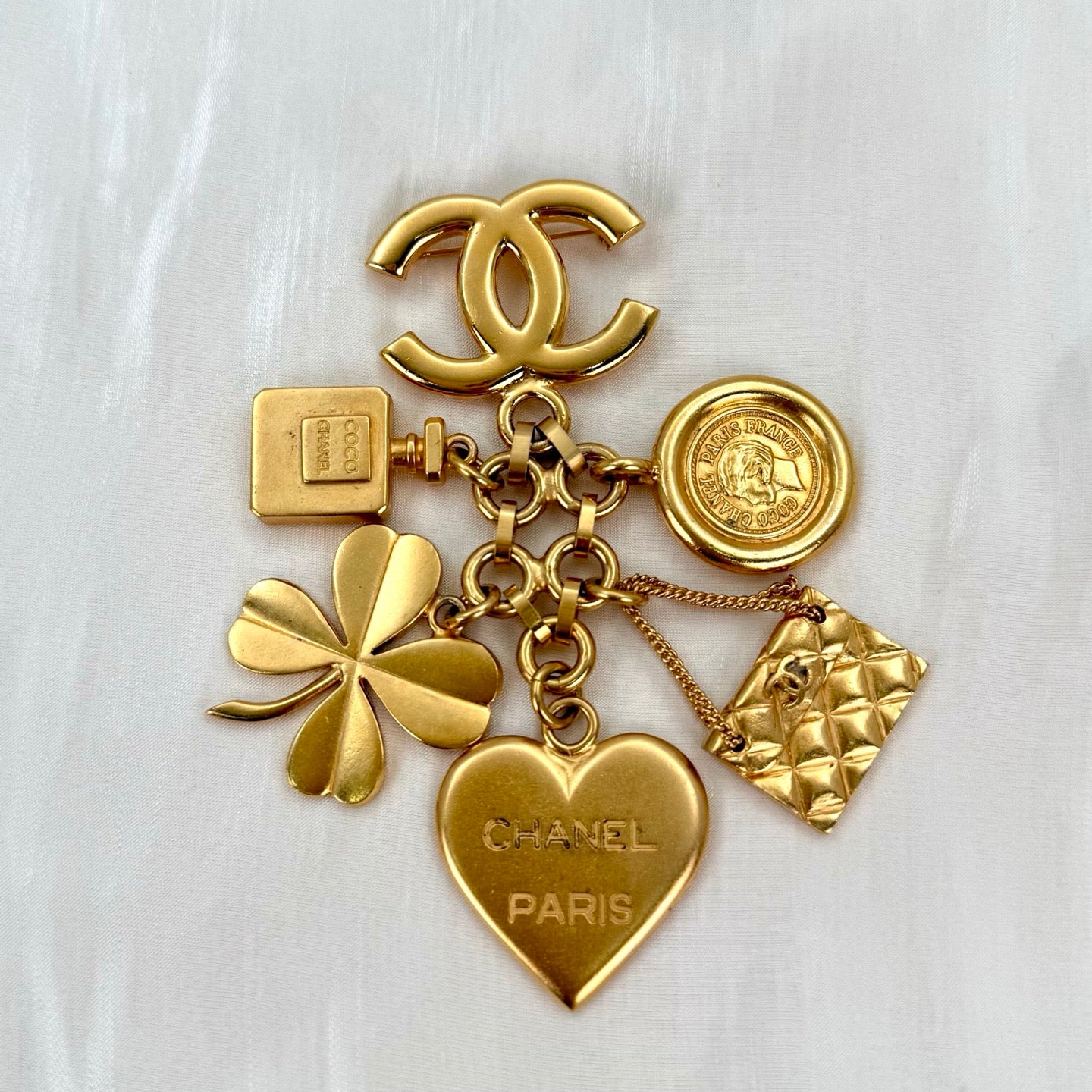 Chanel Vintage 24K Gold-Plated Multi-Motif Charm Statement Brooch [Used]