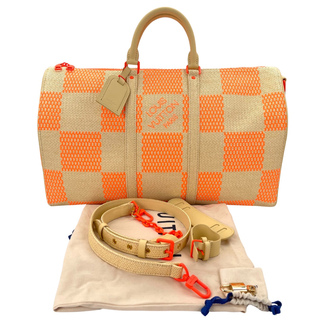 Louis Vuitton Keepall 50 Orange Damier Raffia Travel Bag [Used]