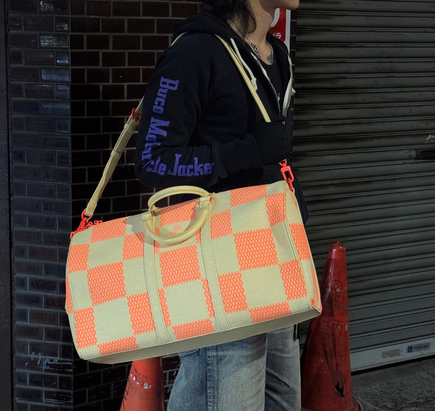 Louis Vuitton Keepall 50 Orange Damier Raffia Travel Bag [Used]