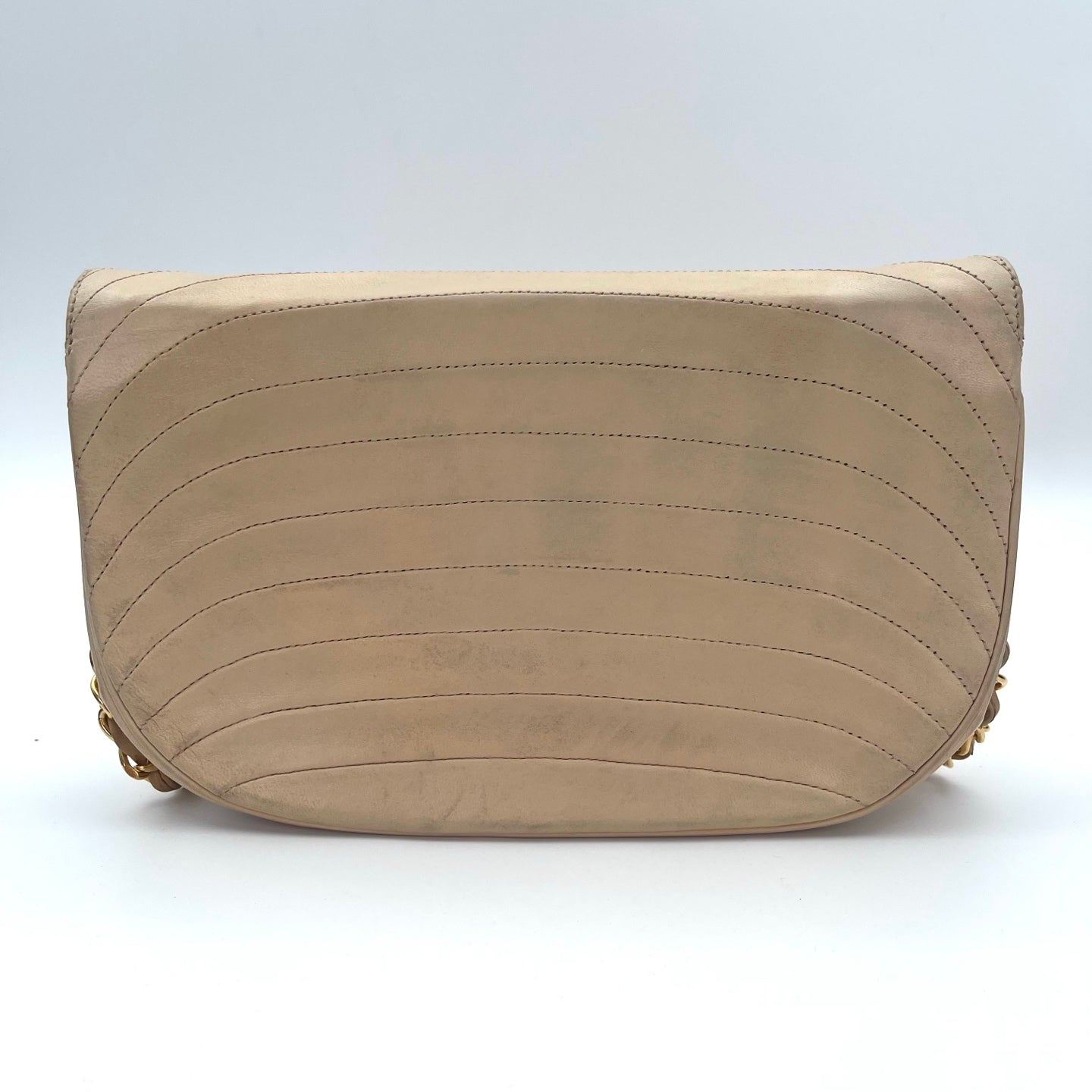 Chanel Beige Stitching Lambskin Halfmoon Flap Bag [Used]