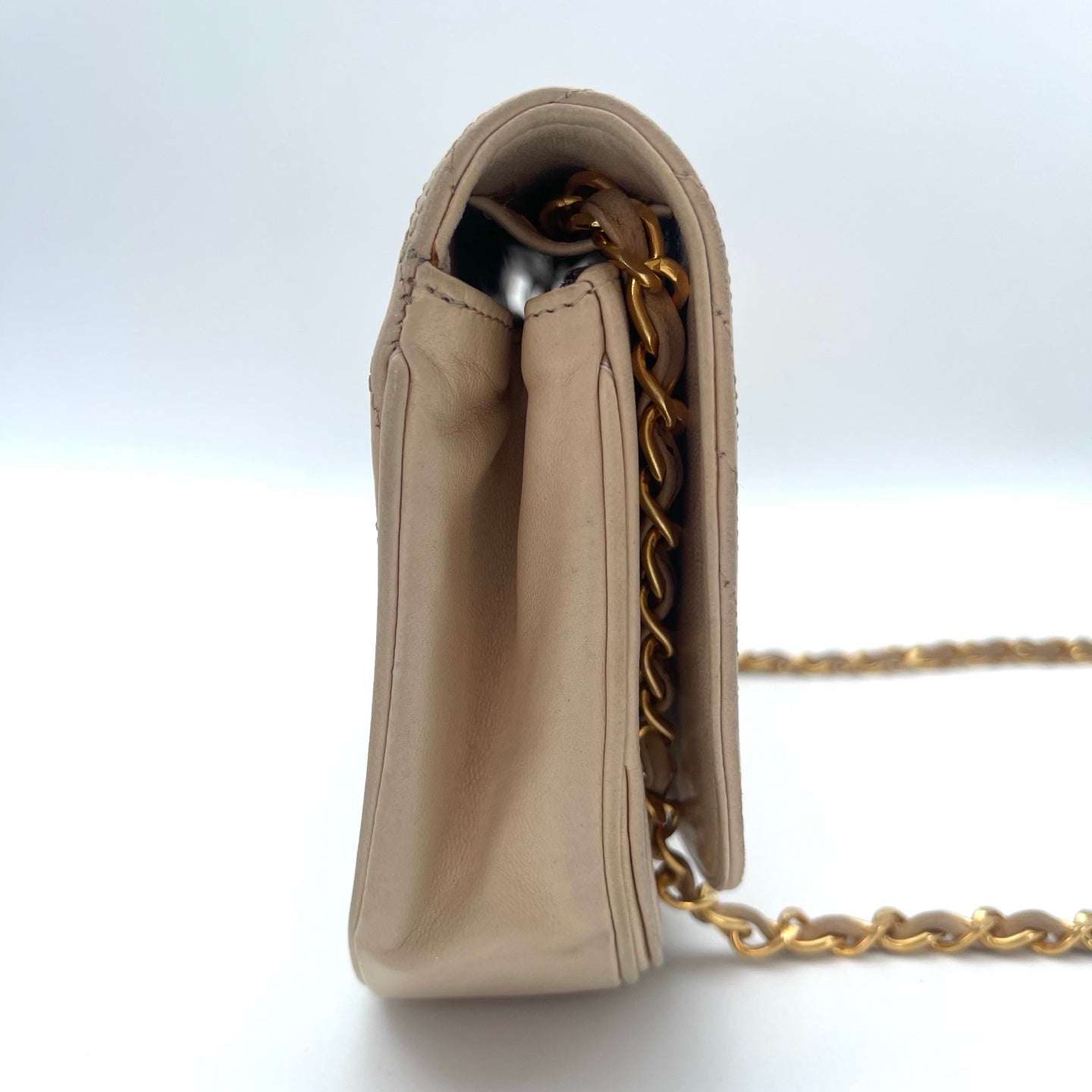 Chanel Beige Stitching Lambskin Halfmoon Flap Bag [Used]