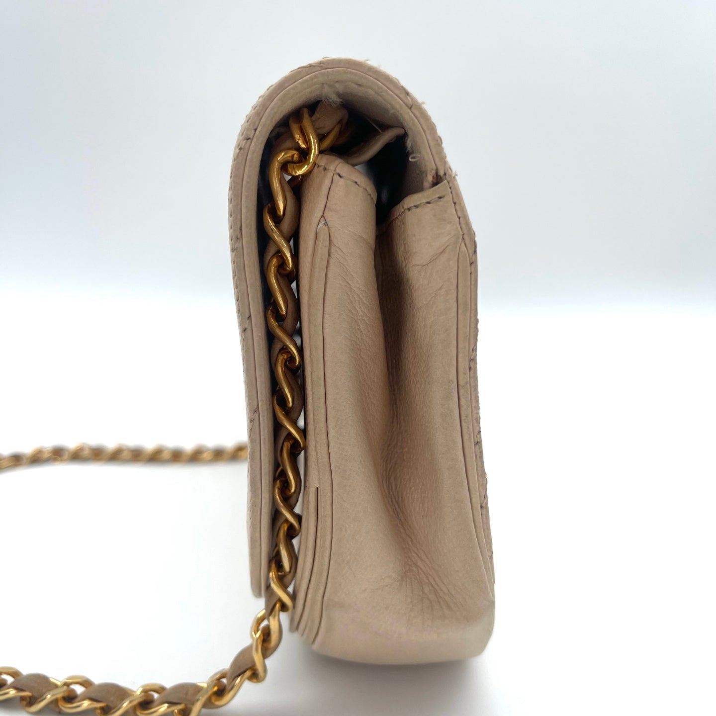 Chanel Beige Stitching Lambskin Halfmoon Flap Bag [Used]