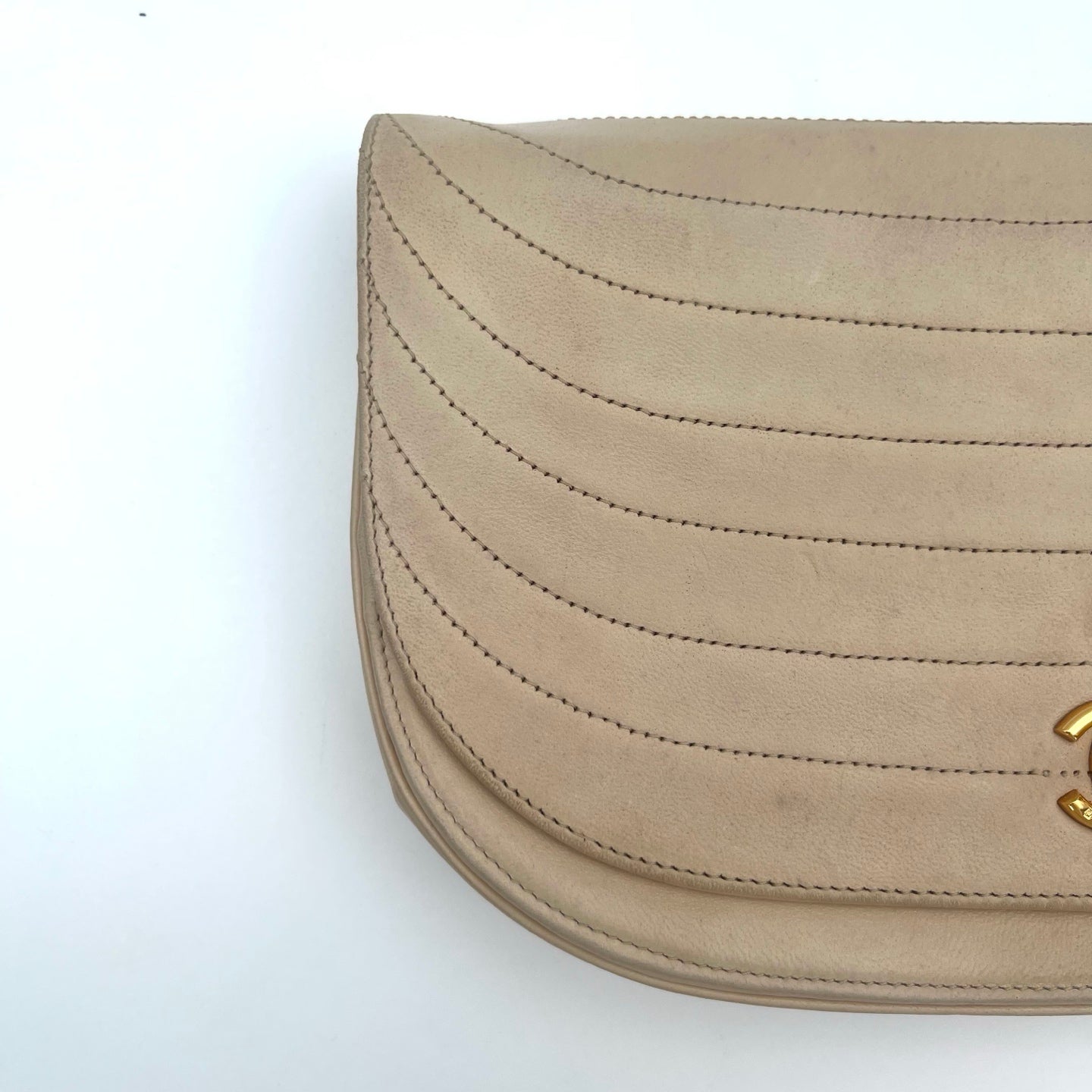 Chanel Beige Stitching Lambskin Halfmoon Flap Bag [Used]