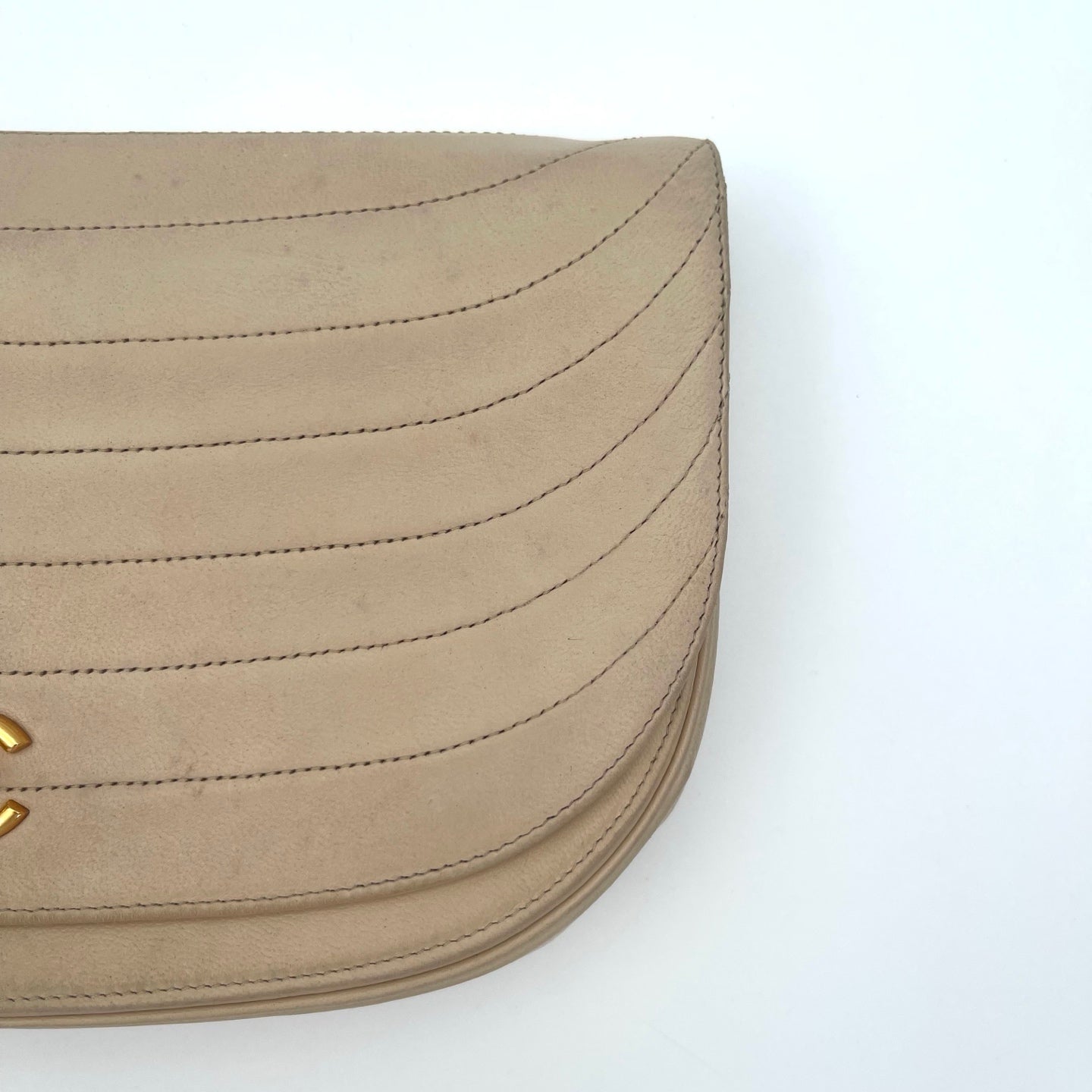 Chanel Beige Stitching Lambskin Halfmoon Flap Bag [Used]