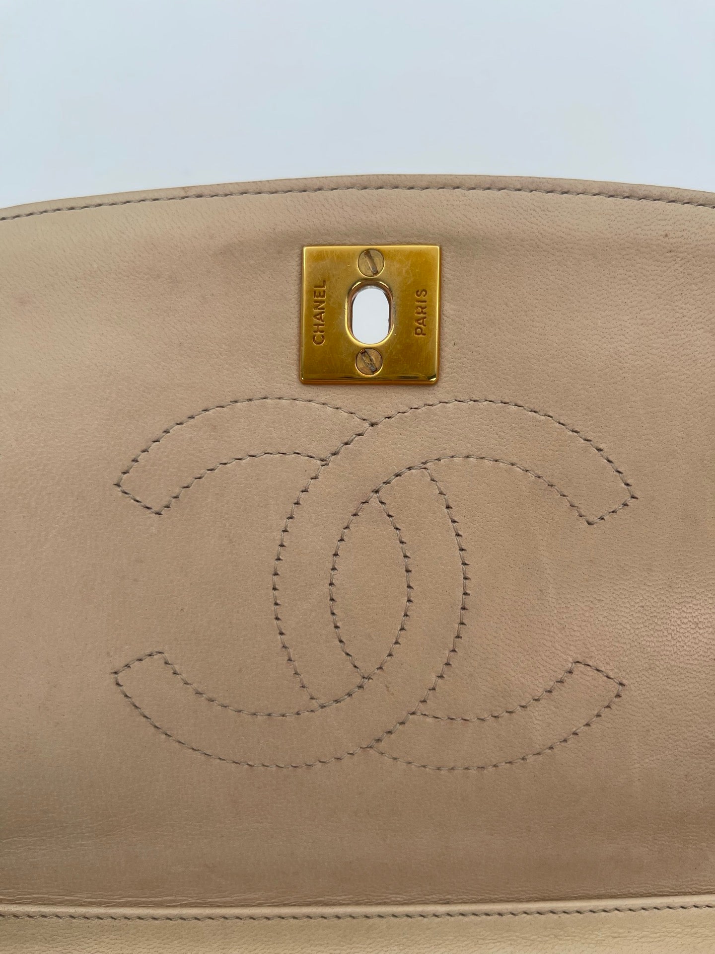 Chanel Beige Stitching Lambskin Halfmoon Flap Bag [Used]