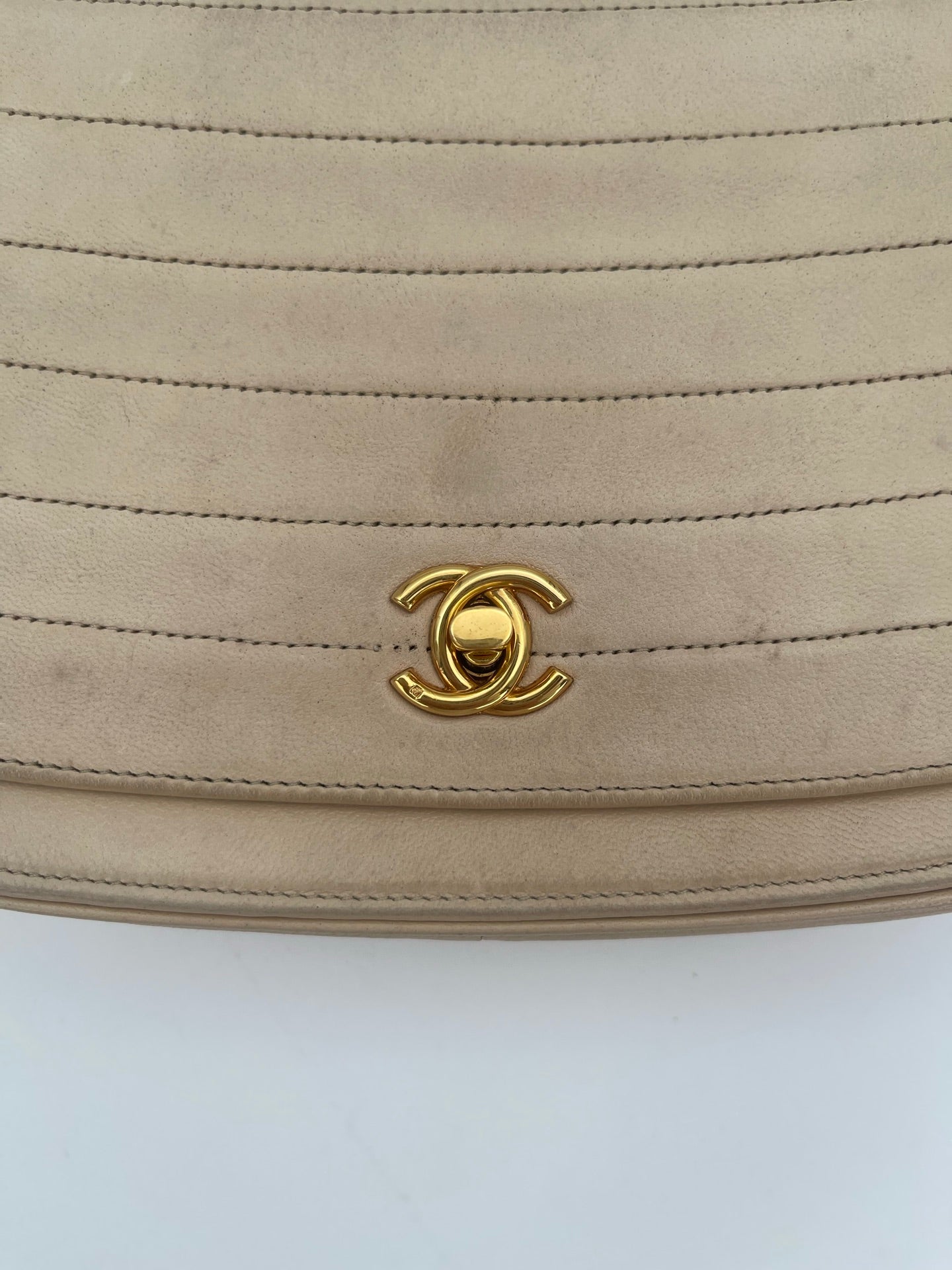 Chanel Beige Stitching Lambskin Halfmoon Flap Bag [Used]