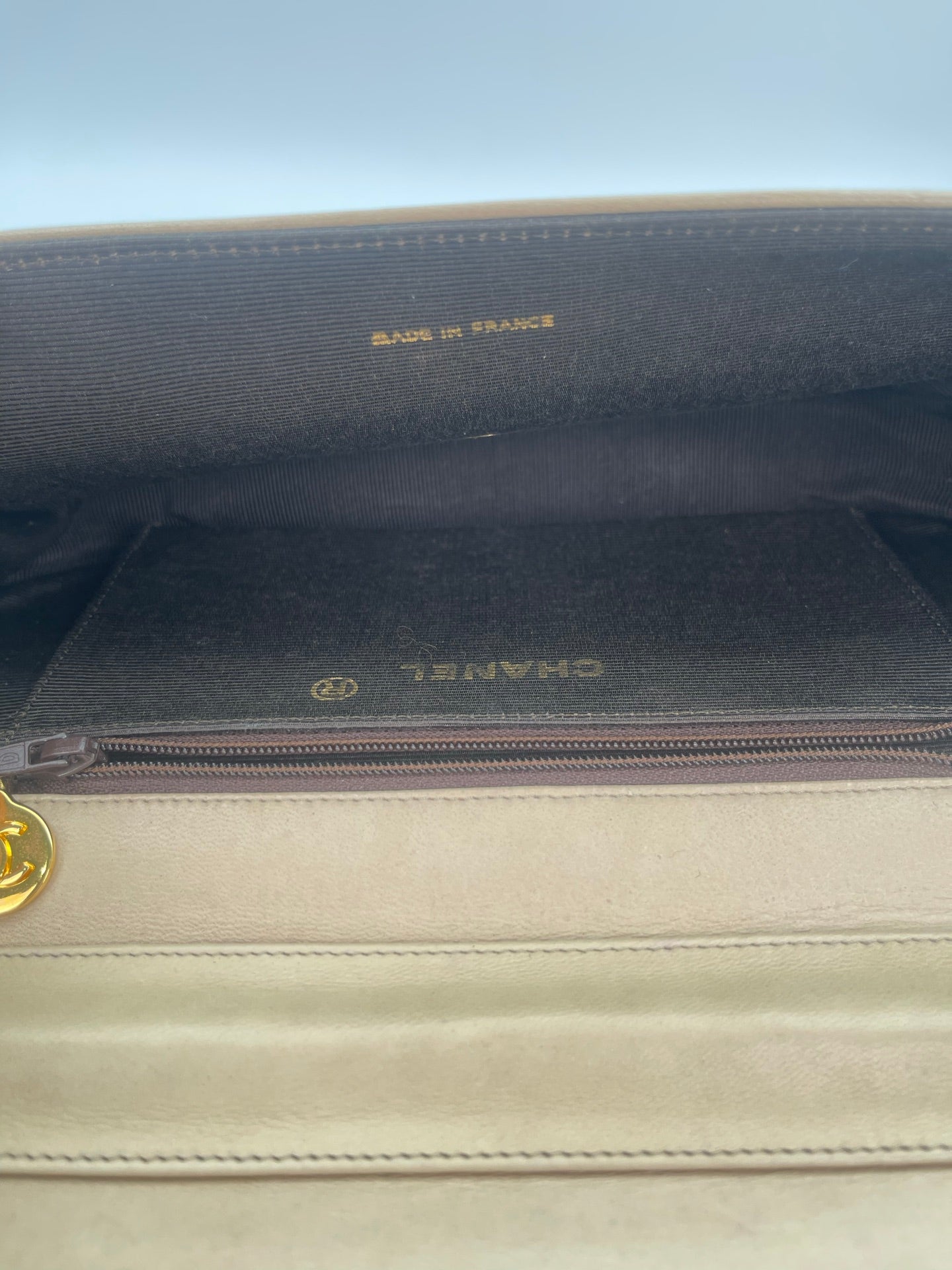 Chanel Beige Stitching Lambskin Halfmoon Flap Bag [Used]