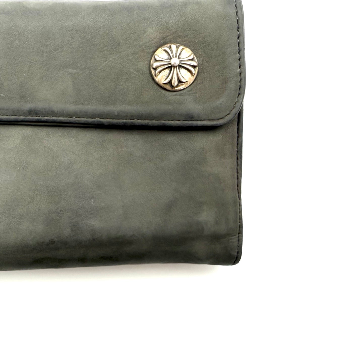 Chrome Hearts Grey Suede Leather Trifold Long Wallet with Cross Snap [Used]