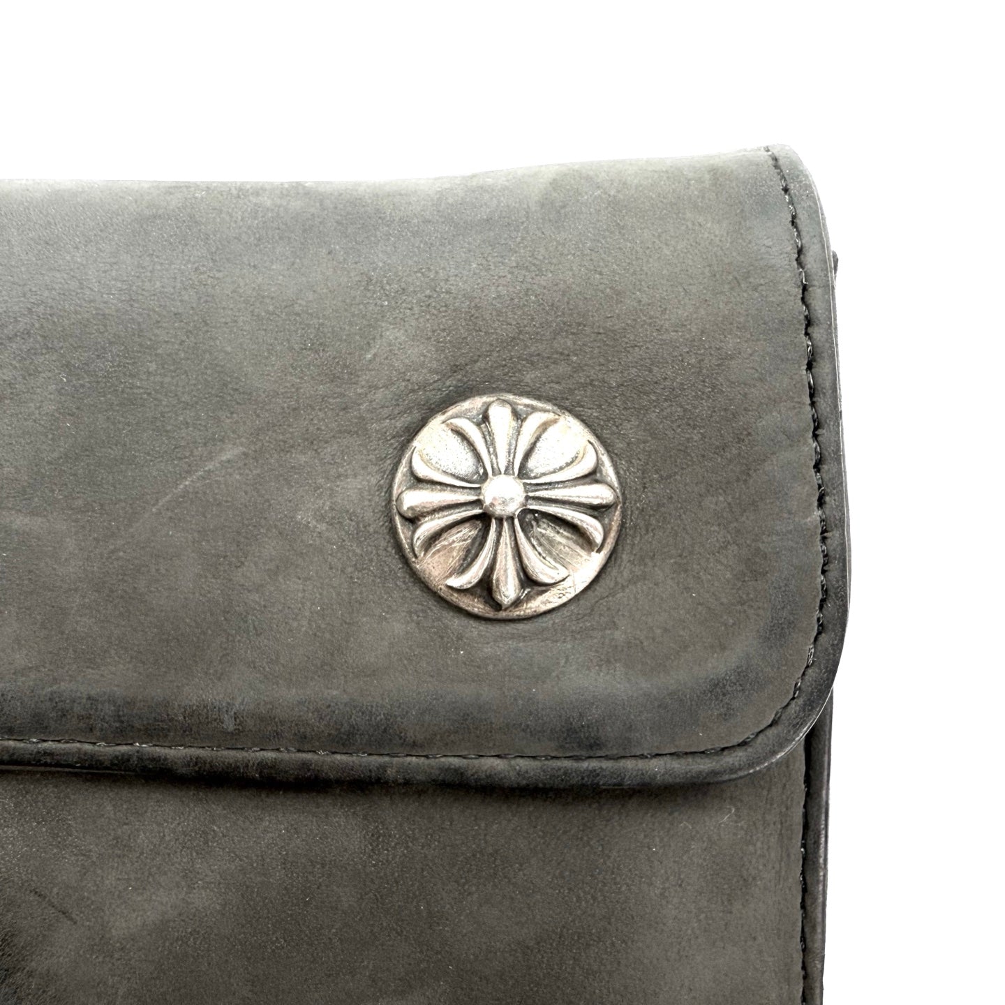 Chrome Hearts Grey Suede Leather Trifold Long Wallet with Cross Snap [Used]