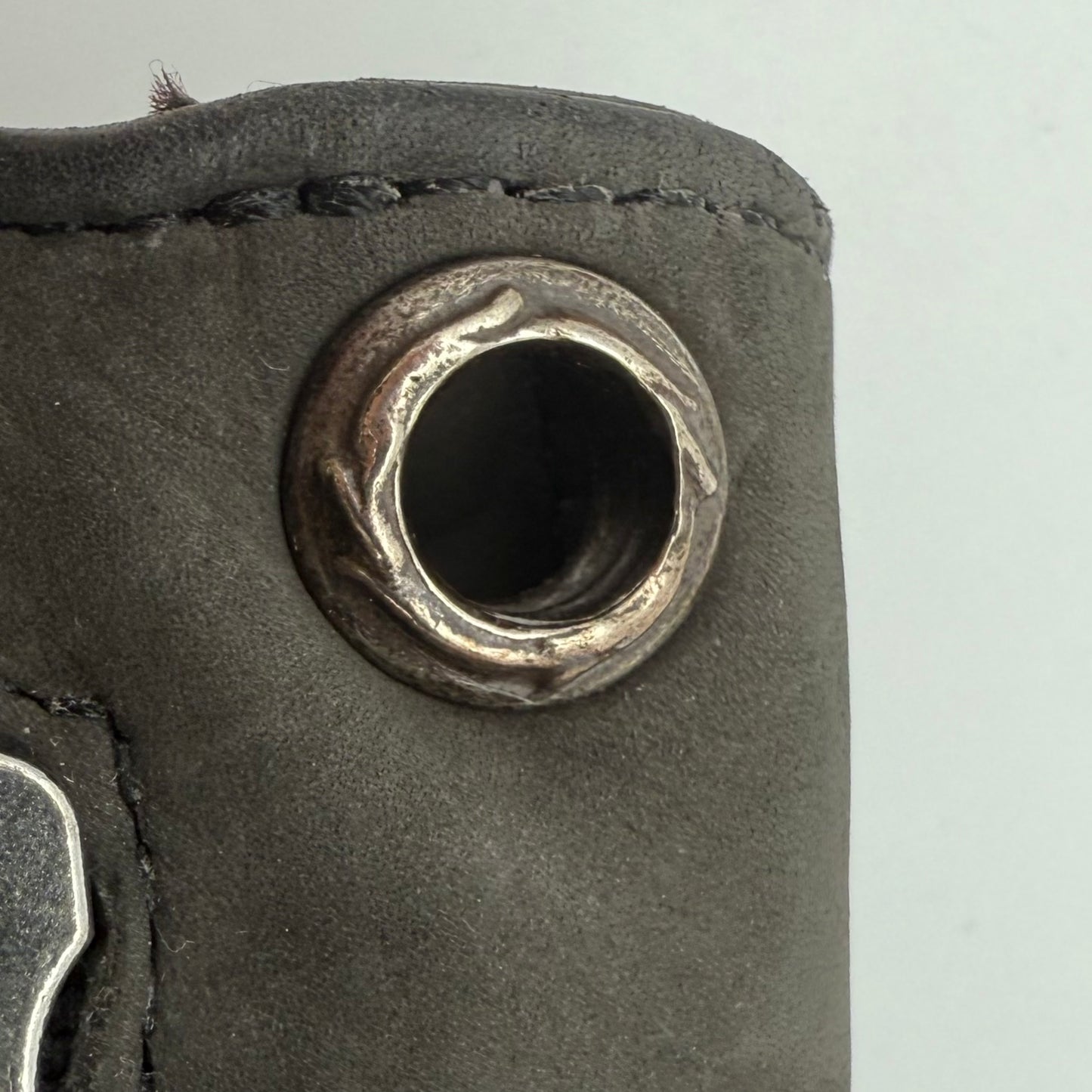 Chrome Hearts Grey Suede Leather Trifold Long Wallet with Cross Snap [Used]