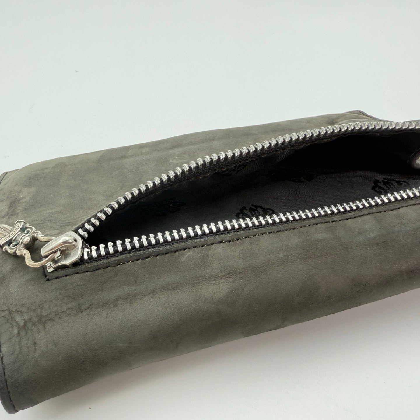 Chrome Hearts Grey Suede Leather Trifold Long Wallet with Cross Snap [Used]